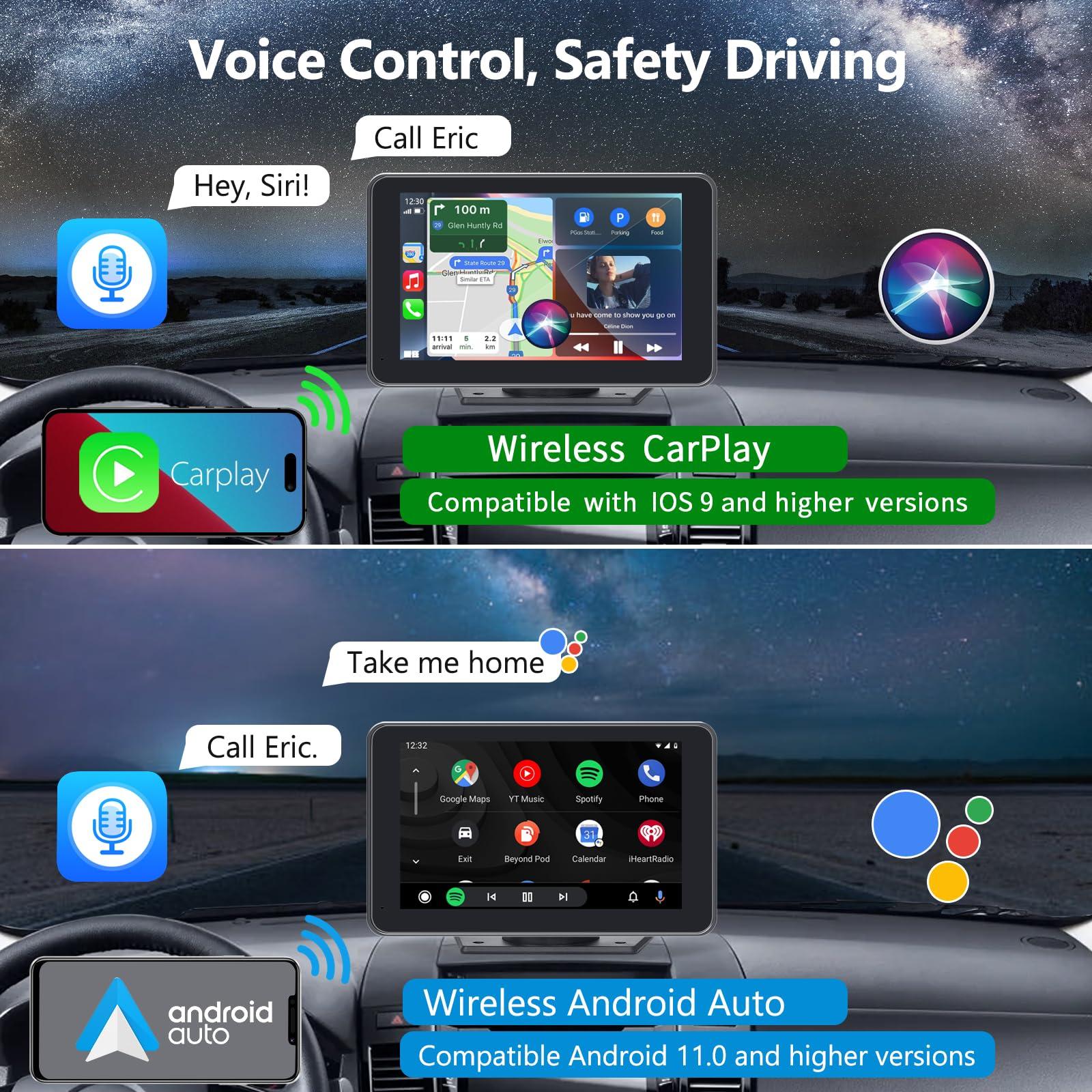 Gegaibe Wireless Car Stereo with Apple CarPlay/Android Auto, Portable Touch Screen Car Radio Multimedia Player with Bluetooth, Backup Camera, Navigation, Mirror Link for All Vehicles - Image 4