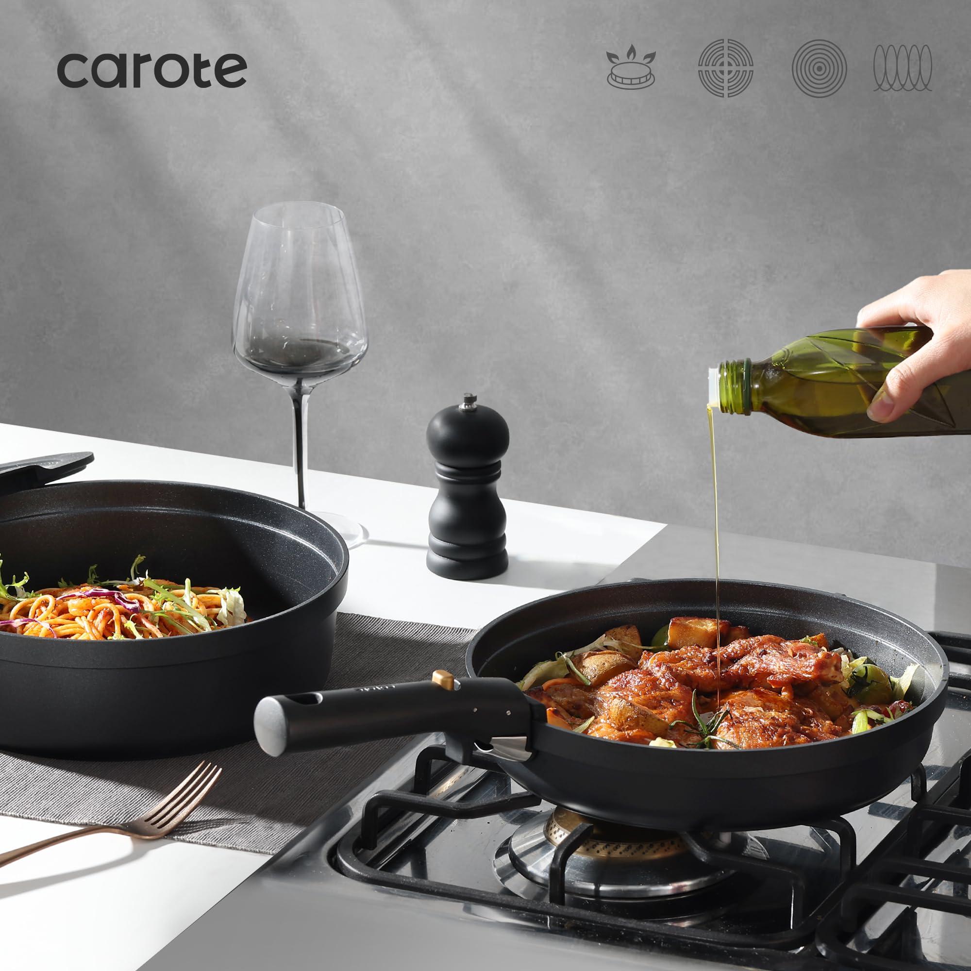 CAROTE 20pcs Pots and Pans Set Non Stick, Nonstick Cookware Set, Dishwasher/Oven/Fridge Safe Pots and Pans, Removable Handle RV Oven Safe Cookware, Induction Kitchen Set, Black - Image 5