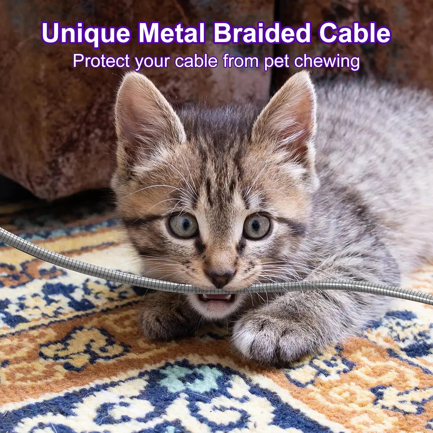 6FT Chew Proof iPhone Charger Cord - MFi Certified Silver Metal Braided USB to Lightning Cable, Metal Dog Cat Chew Proof iPhone Charging Cord with Data Transfer, for iPhone 14 13 12 11 X XS XR 8 7 6 5 - Image 2