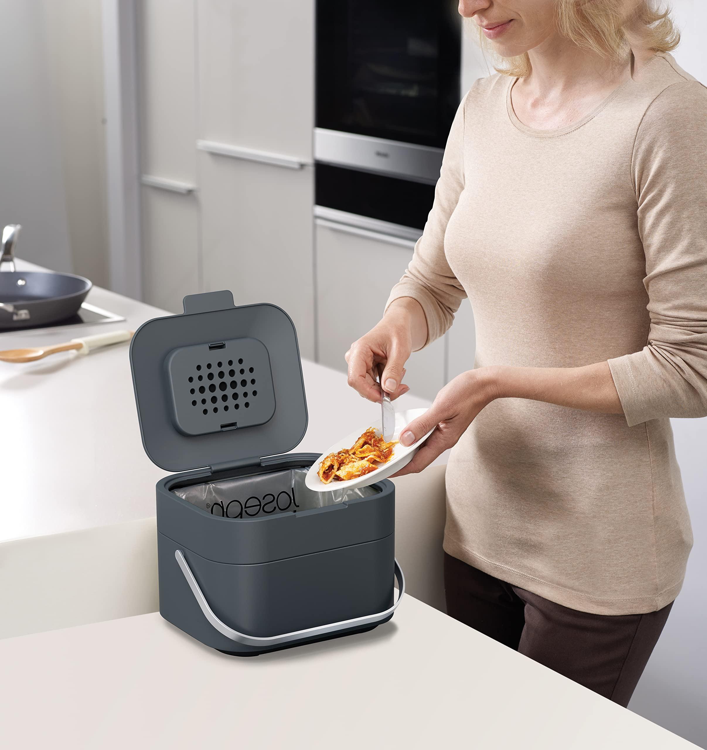 Joseph Joseph Intelligent Waste Compost Bin Food Waste Caddy with Odor Filter and Ventilation, 1 gallon / 4 liters, Graphite - Image 2