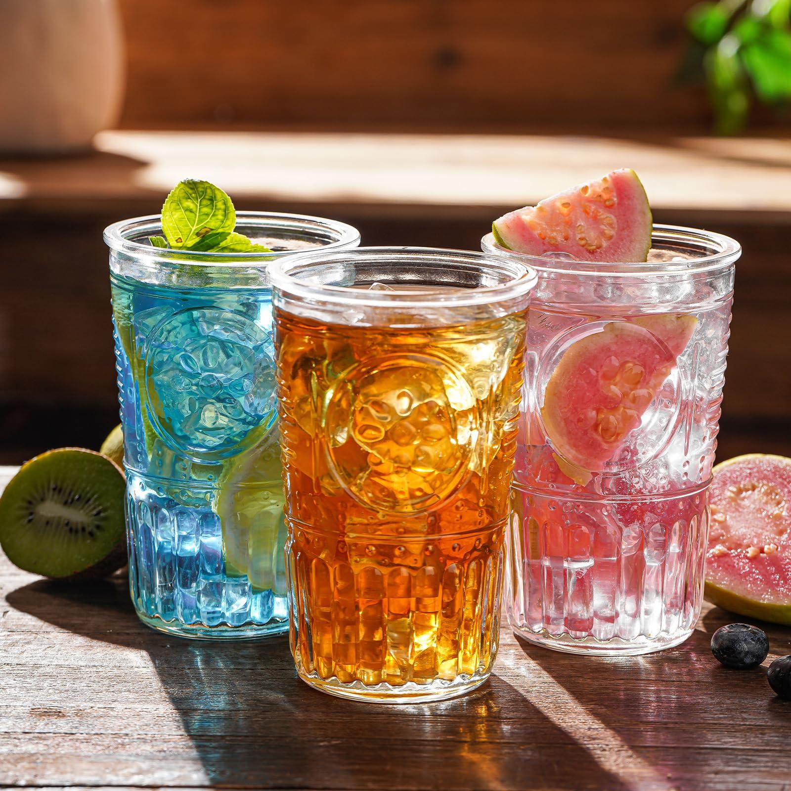 Claplante Vintage Drinking Glasses, 6 pcs 10oz Embossed Designed Highball Glasses, Glass Cups, Tall Water Tumbler, Mojito Cup, Cocktail, Vintage Glassware Set for Whiskey, Juice, Cocktail - Image 6