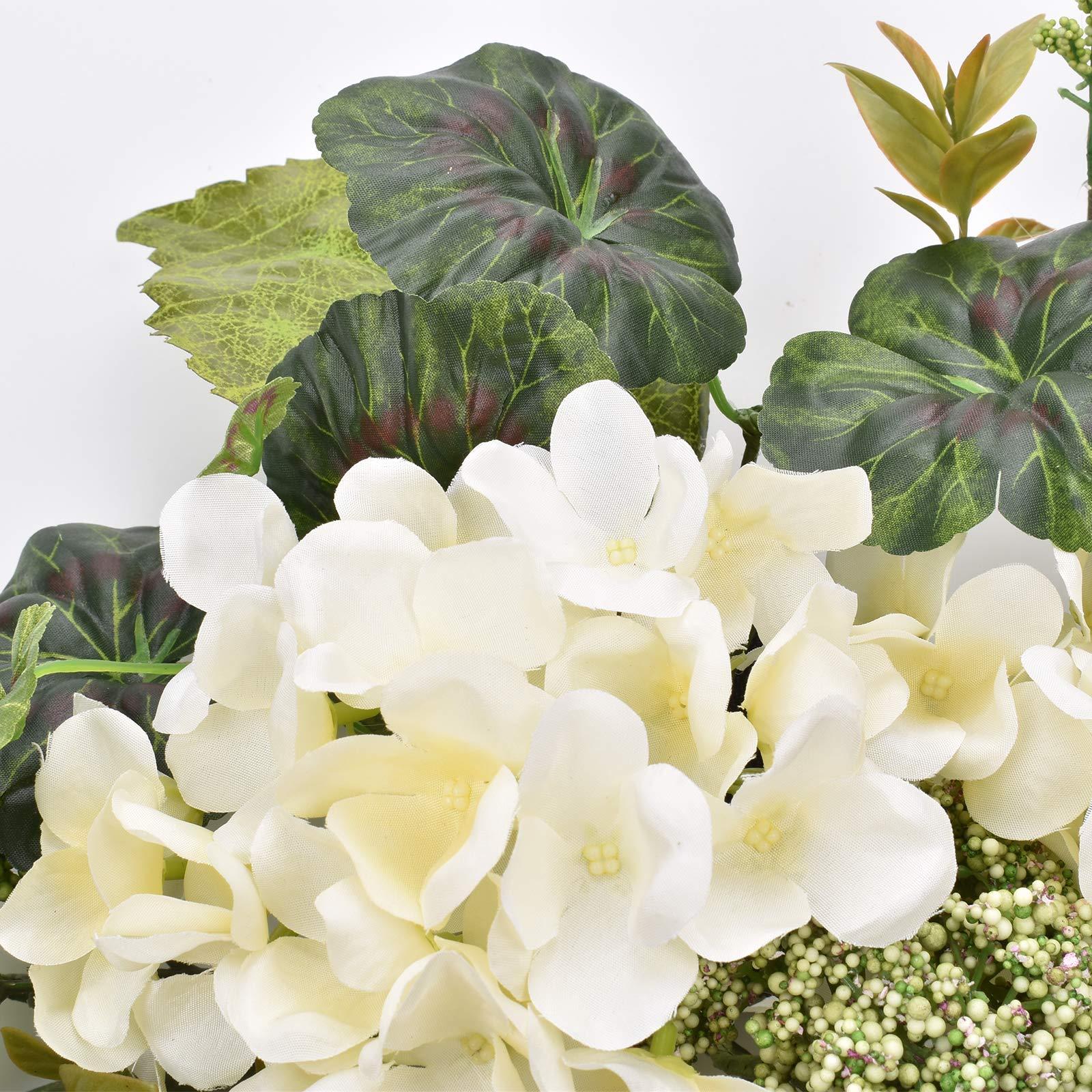 I-GURU Artificial Swag Hydrangea Flower 28 Inch, White Spring Decorative Swags with Green Leaves for Home Room Front Door Wedding Arch Garden Party Tabletop Wall Decor - Image 7