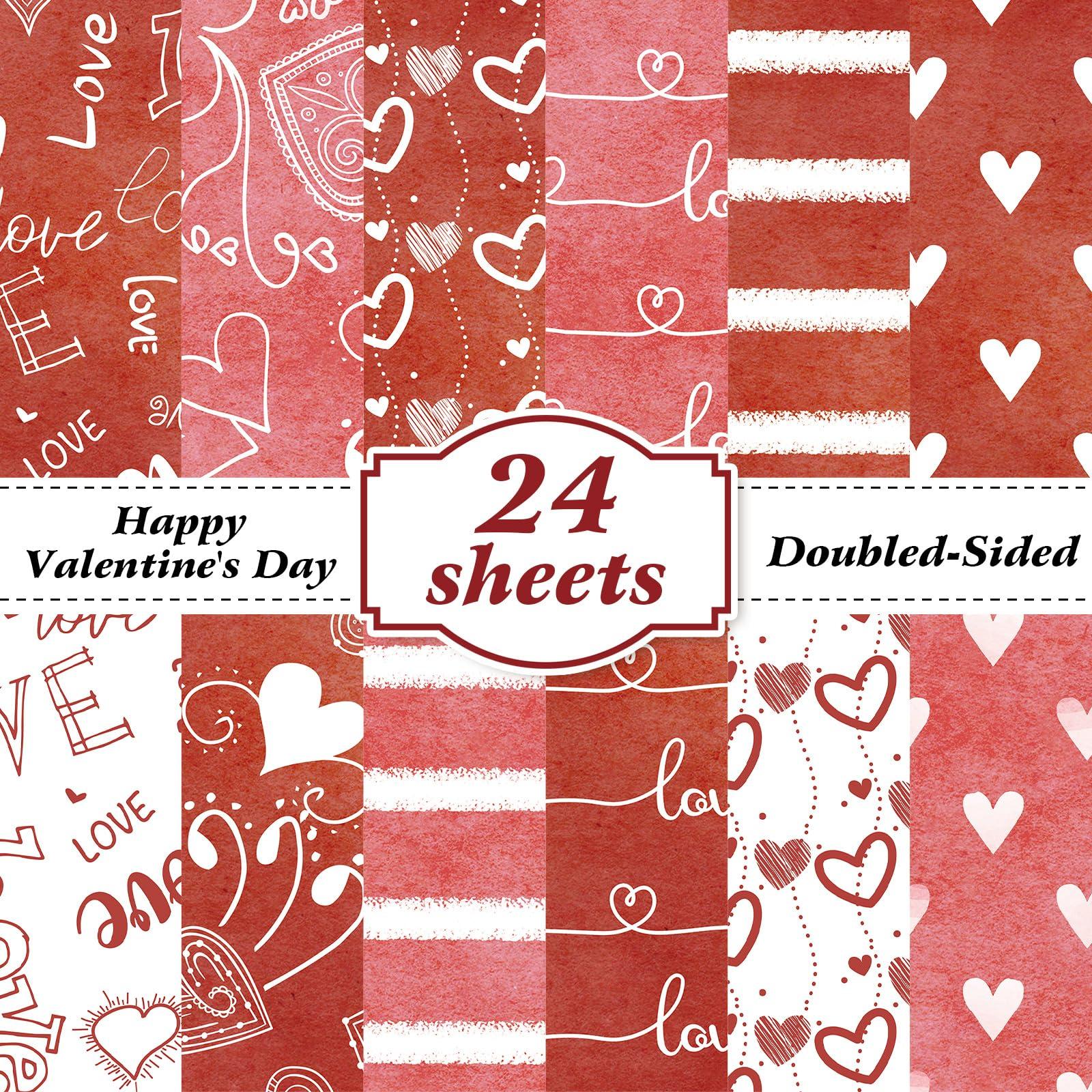 Valentines Pattern Paper Double Sided Valentine Decorative Scrapbook Craft Paper,Love Heart Red Black Cardstock for Valentines Craft Supplies Card Making Scrapbook(12 Design,24 Sheet,11 x 11 Inch)