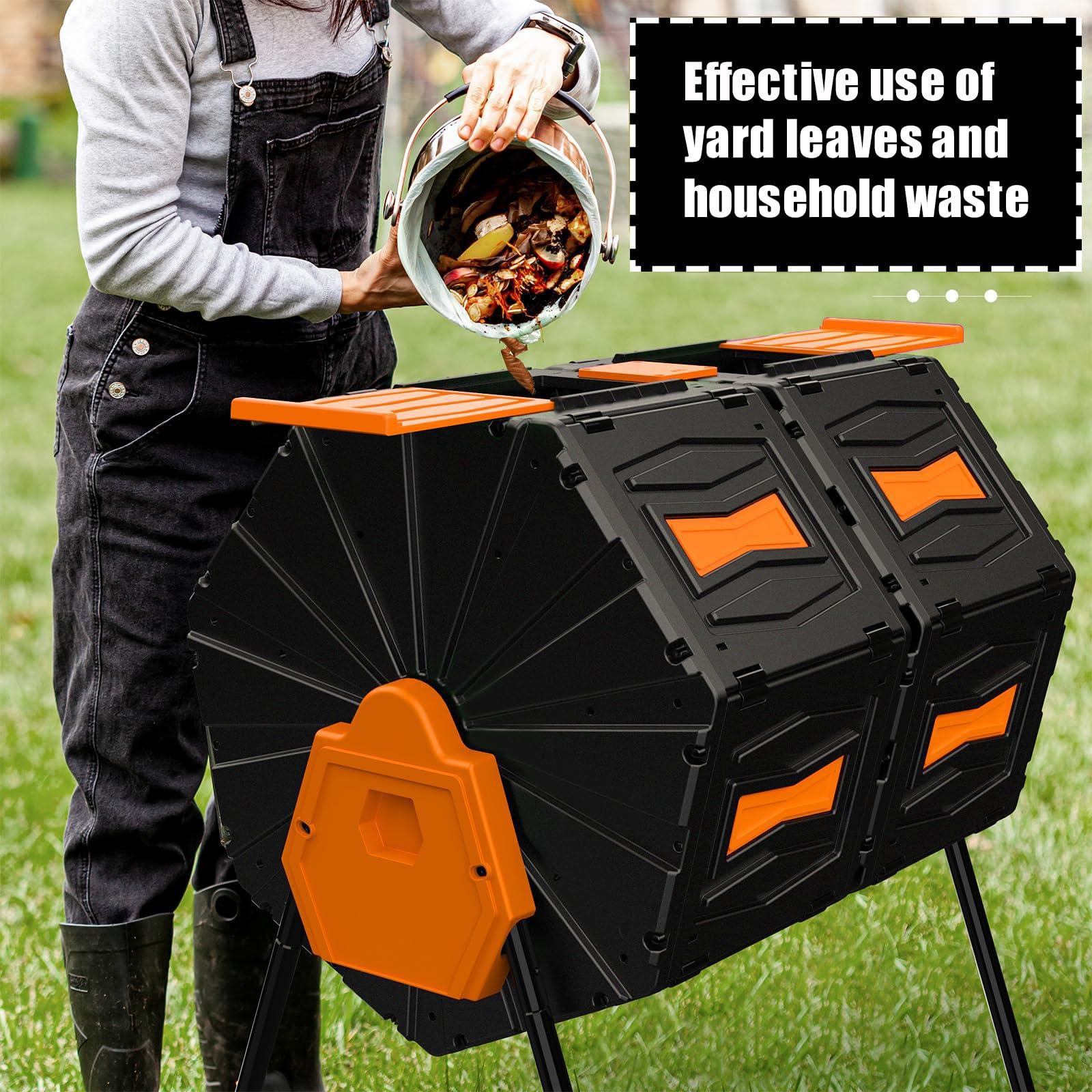 Compost Tumbler, Easy Assemble & Efficient Outdoor Compost Bin, 45 Gallon/170 Liter Large Dual Chamber Rotating Composter for Garden, Kitchen, and Yard Waste, Orange Door - Image 9