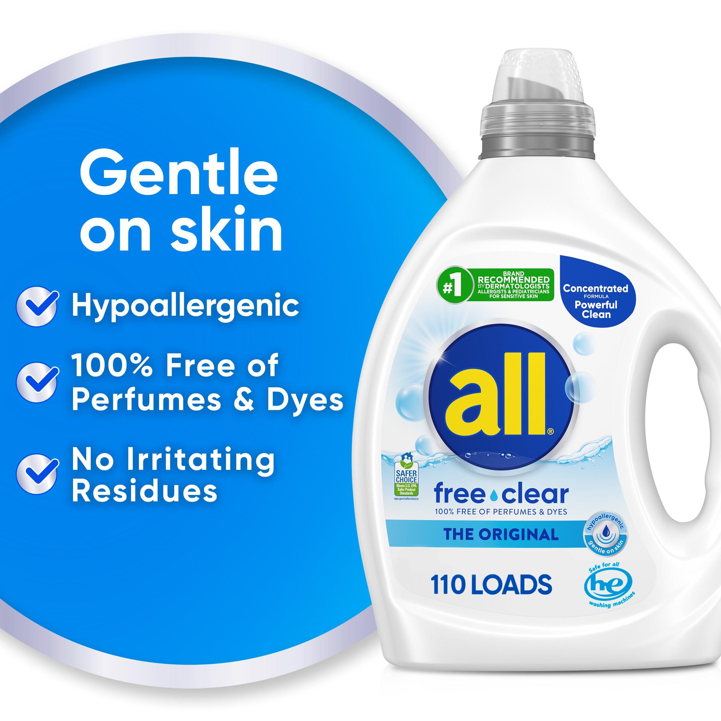 all free clear, Original, Liquid Laundry Detergent for Sensitive Skin, Unscented and Hypoallergenic, Concentrated, 82.5oz, 110 Loads - Image 5