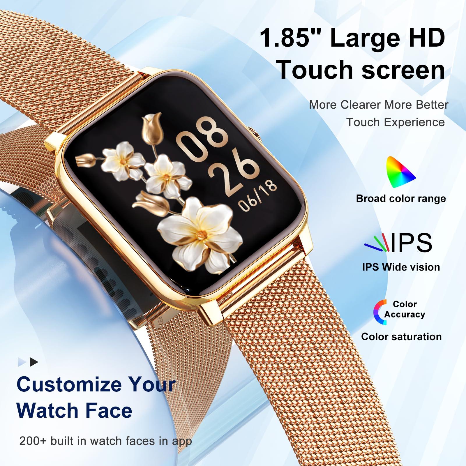 Smart Watch for Women Fitness Tracker: Gold Smart Watches for Women Digital Mens Watches Make/Answer Call Waterproof Running Smartwatch Android Phone iPhone Samsung Compatible Heart Rate Monitor - Image 5
