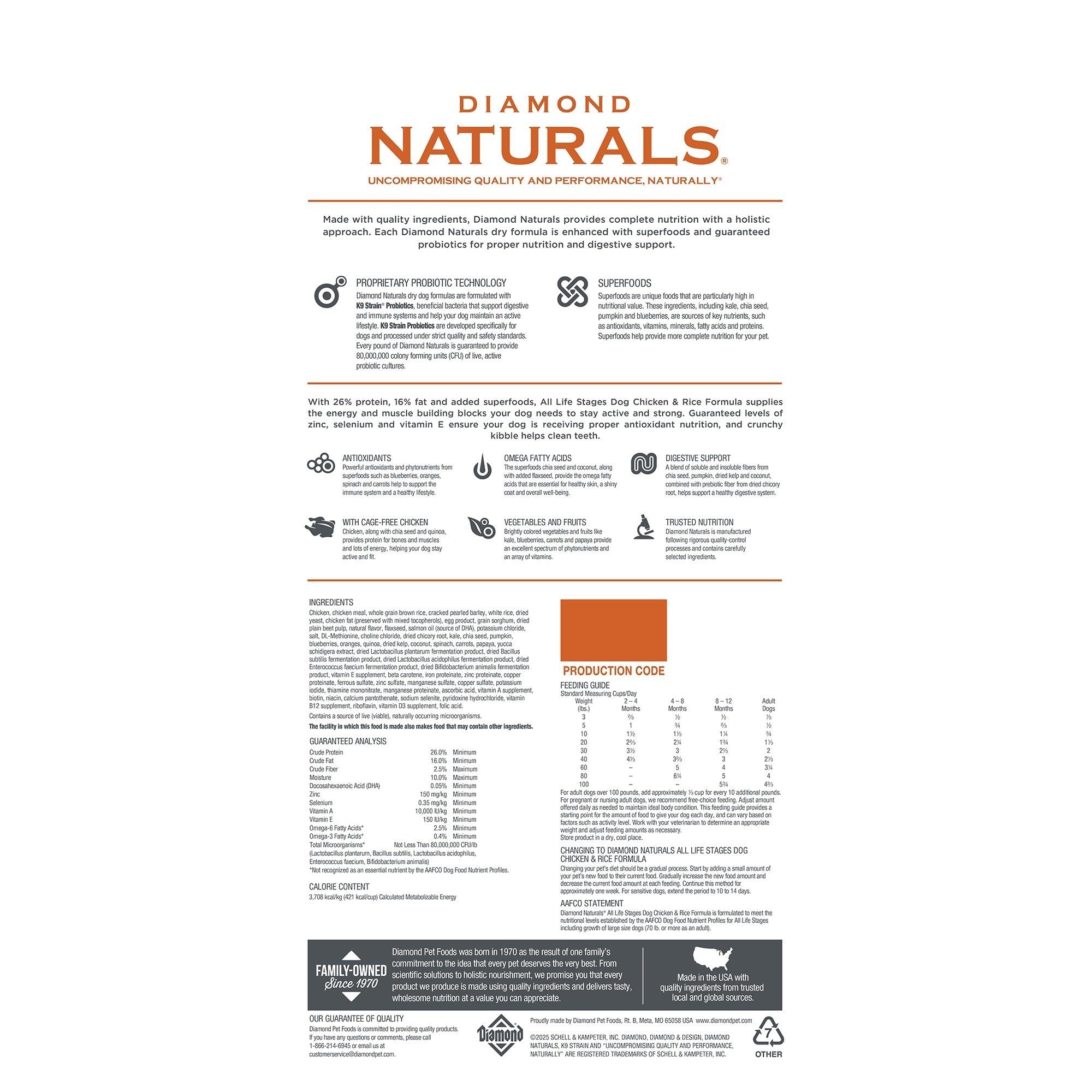 Diamond Naturals All Life Stages Chicken and Rice Formula Dry Dog Food Protein from Real Chicken, and Probiotics 40 Pound (Pack of 1) - Image 2