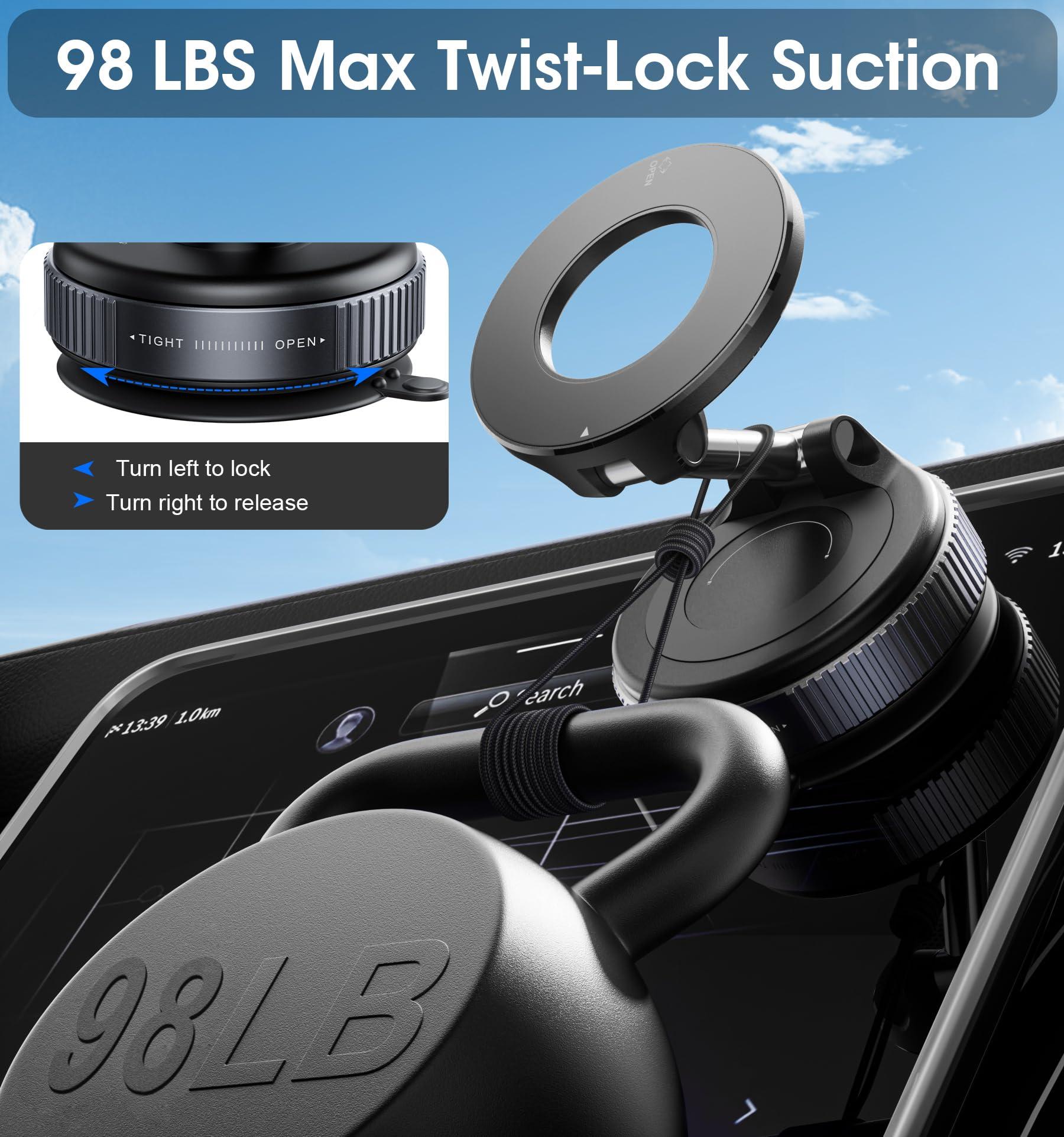 REOKILY 2026 Upgraded Vacuum Magnetic Car Phone Holder 360° Reinforced 96LBS Ultra Suction Cup Phone Mount for MagSafe Cell Phone Holders for Your Car/Gym/Mirror Mount for iPhone & Android - Image 4
