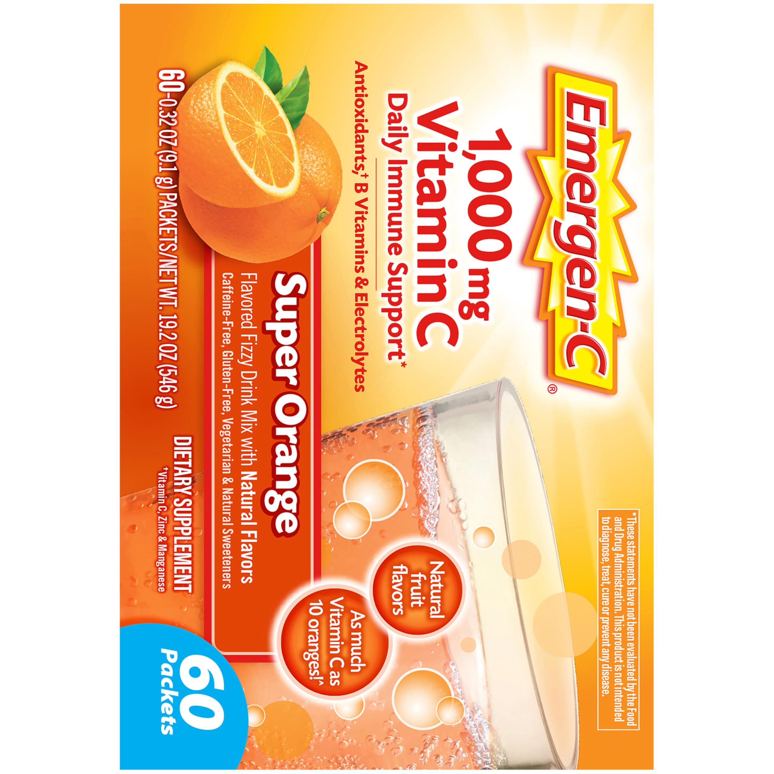 Emergen-C 1000mg Vitamin C Powder for Daily Immune Support Caffeine Free Vitamin C Supplements with Zinc and Manganese, B Vitamins and Electrolytes, Super Orange Flavor -60 Count(Pack of 1) - Image 7