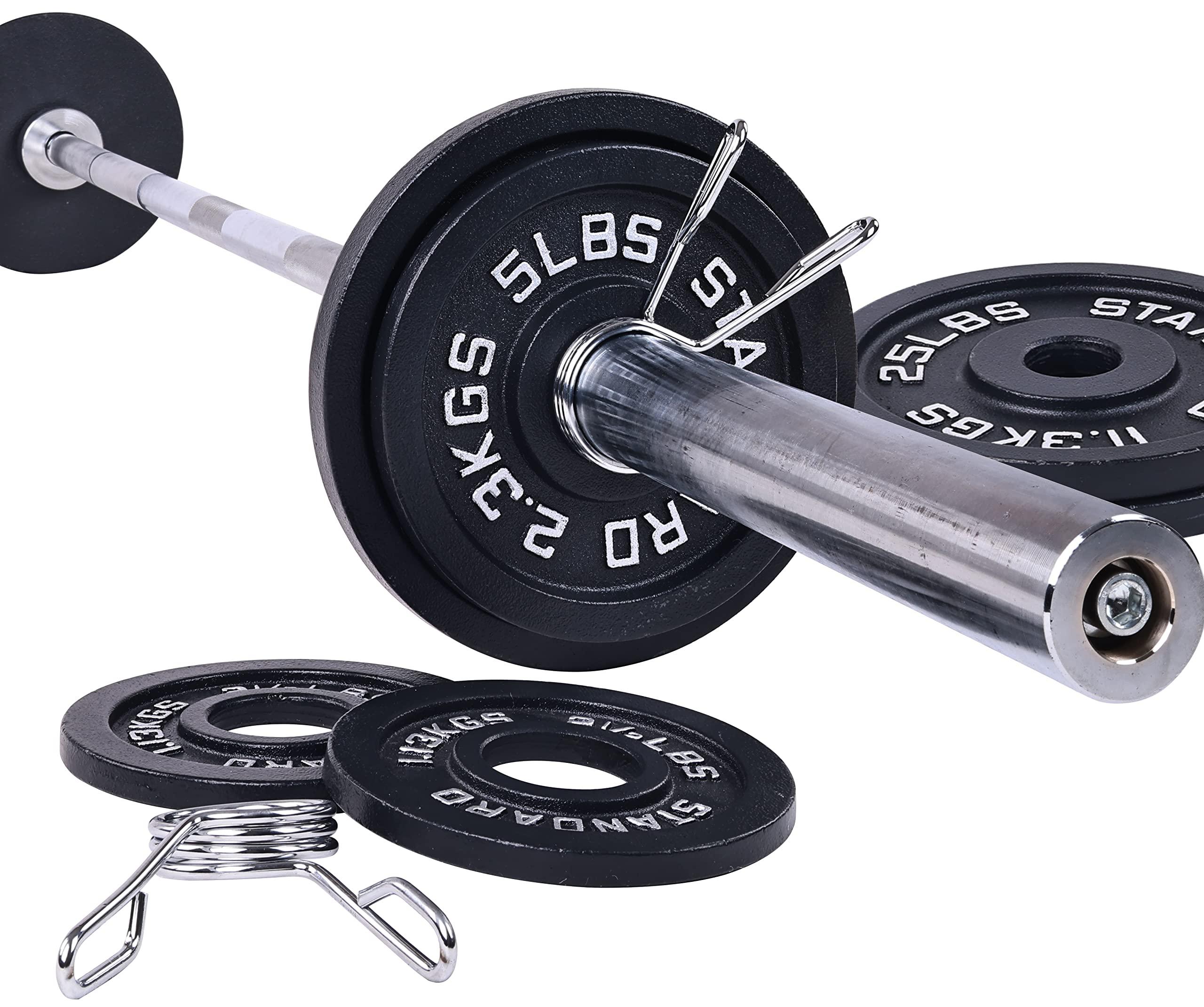 Signature Fitness Cast Iron Olympic 2-Inch Weight Plates Including 7FT Olympic Barbell, 130-Pound, 300-Pound or 325-Pound Set, Multiple Packages - Image 2