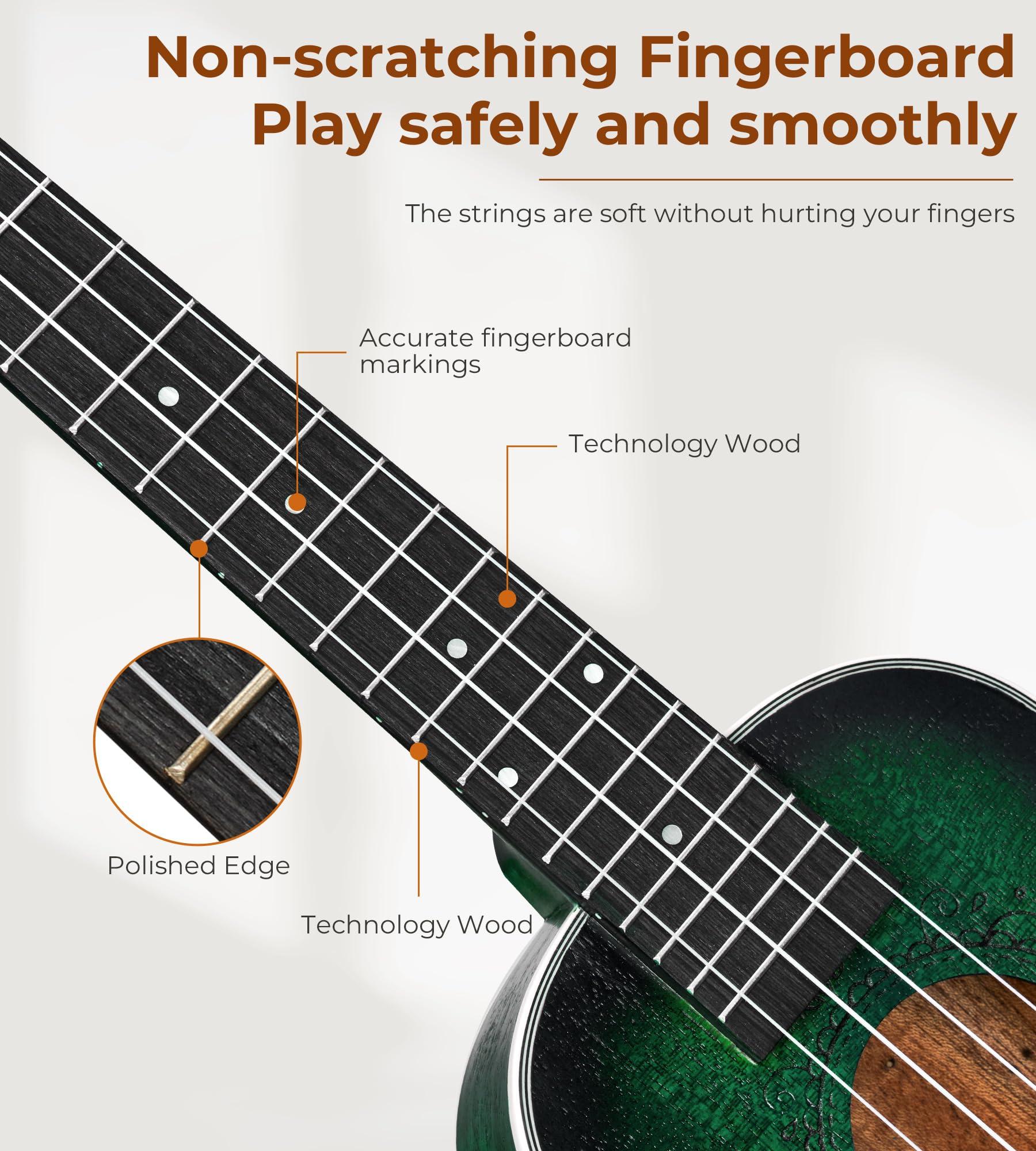 Vangoa Concert Ukulele Professional 23 Inch Mahogany Ukelele for Adults Beginners Students Kids, Ukele Bundle Hawaiian Wood Uke, Four String Uke Starter Kit, Green - Image 4