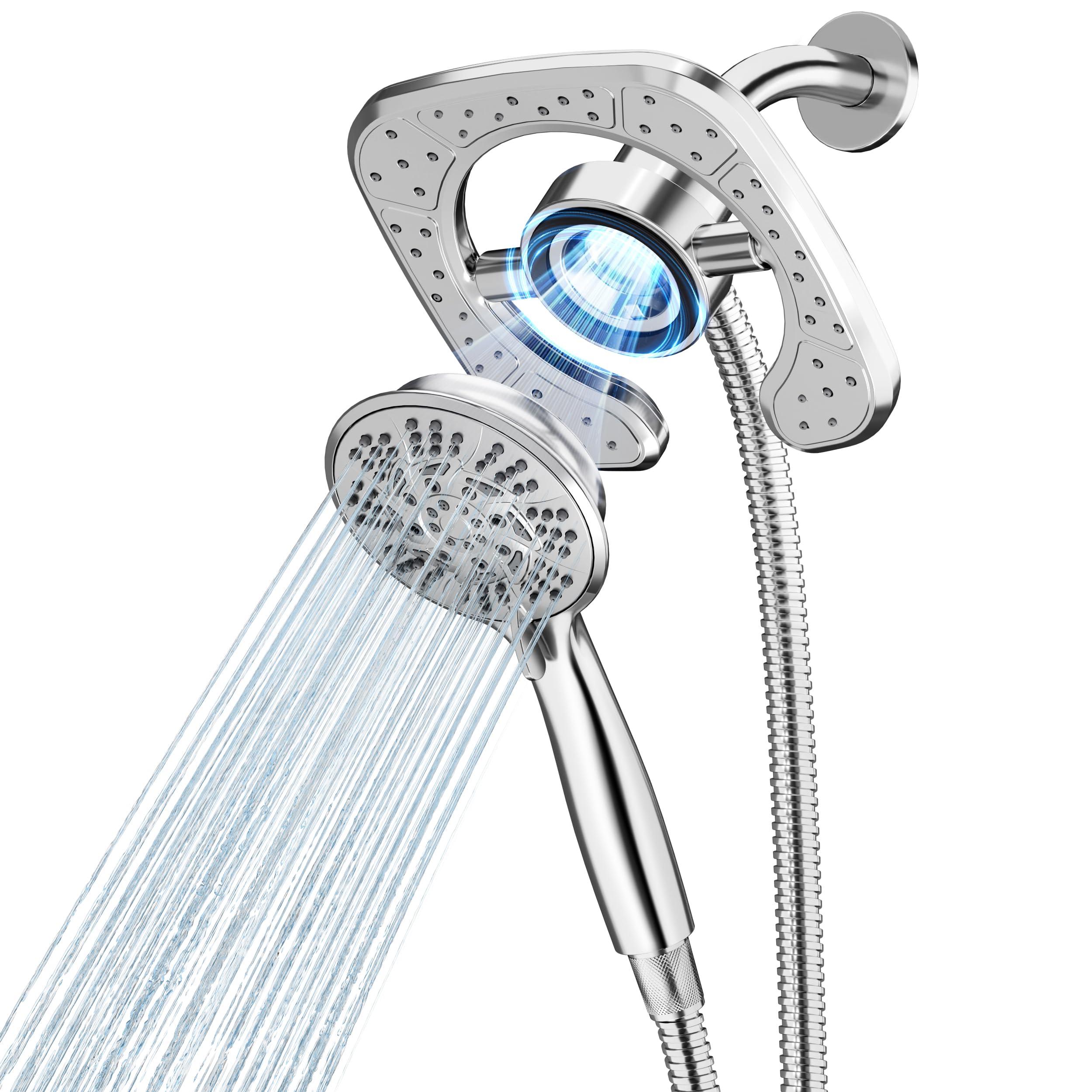 PRIMSOPH Shower Head Handheld Spray Combo 10 Mode Spray Settings Magnetic 2-in-1 High Pressure Dual Showerhead Auto-Switch Square Combination, Chrome