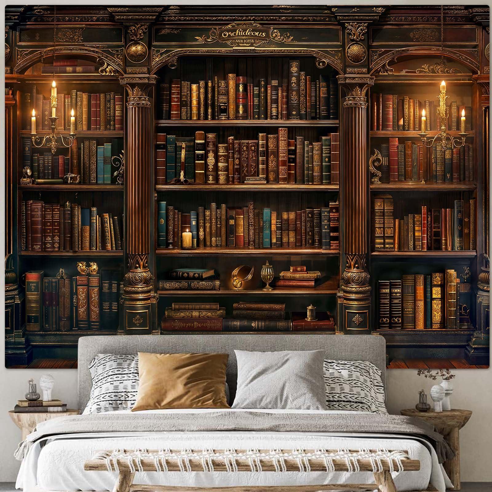 Accnicc Vintage Bookshelf Tapestry Medieval Art Book Tapestries Wall Hanging Gothic Dark Academia Retro Library Backdrop Tapestry for Bedroom Living Room Dorm Study Classroom 60 × 44 inch - Image 2