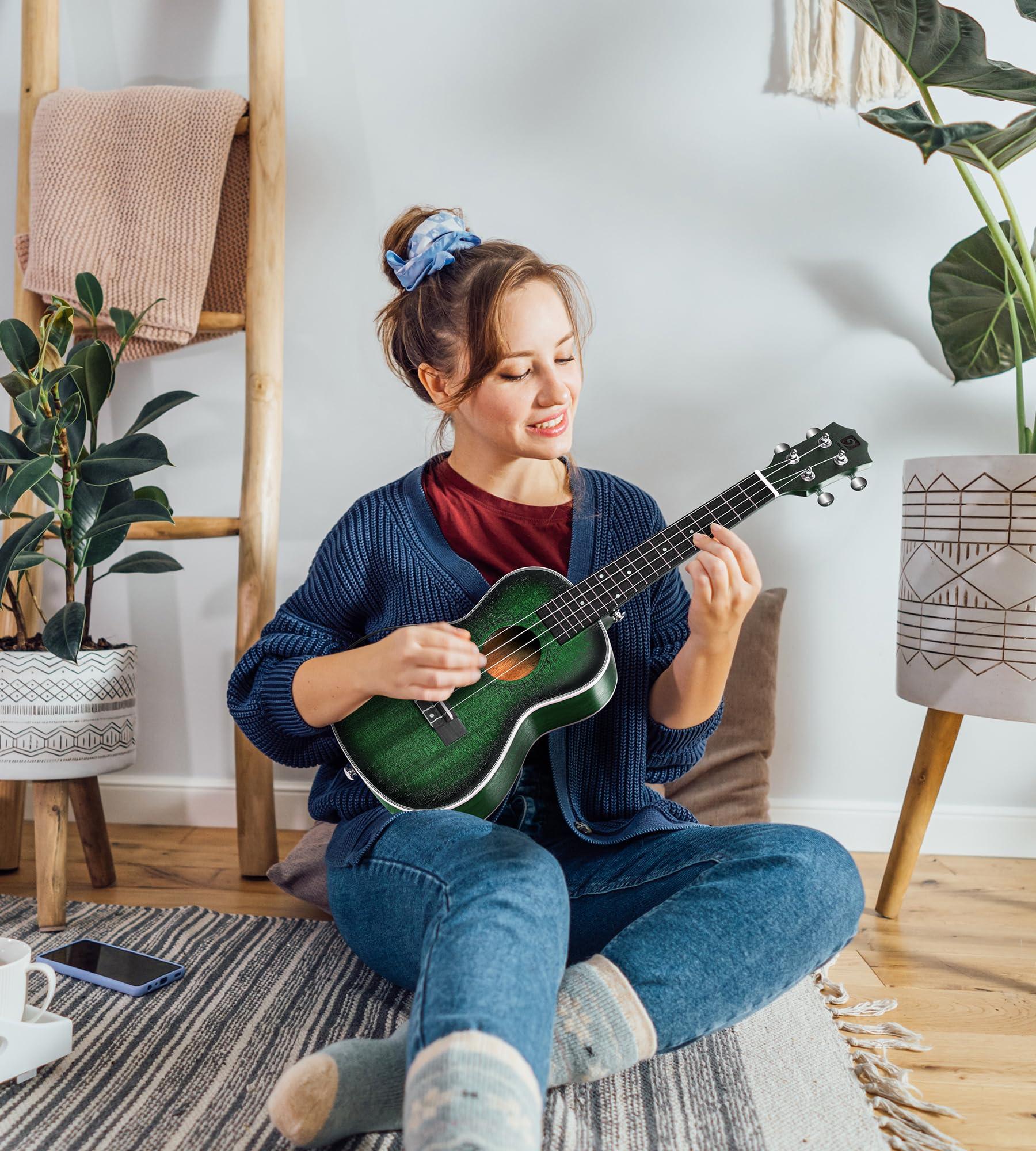 Vangoa Concert Ukulele Professional 23 Inch Mahogany Ukelele for Adults Beginners Students Kids, Ukele Bundle Hawaiian Wood Uke, Four String Uke Starter Kit, Green - Image 8
