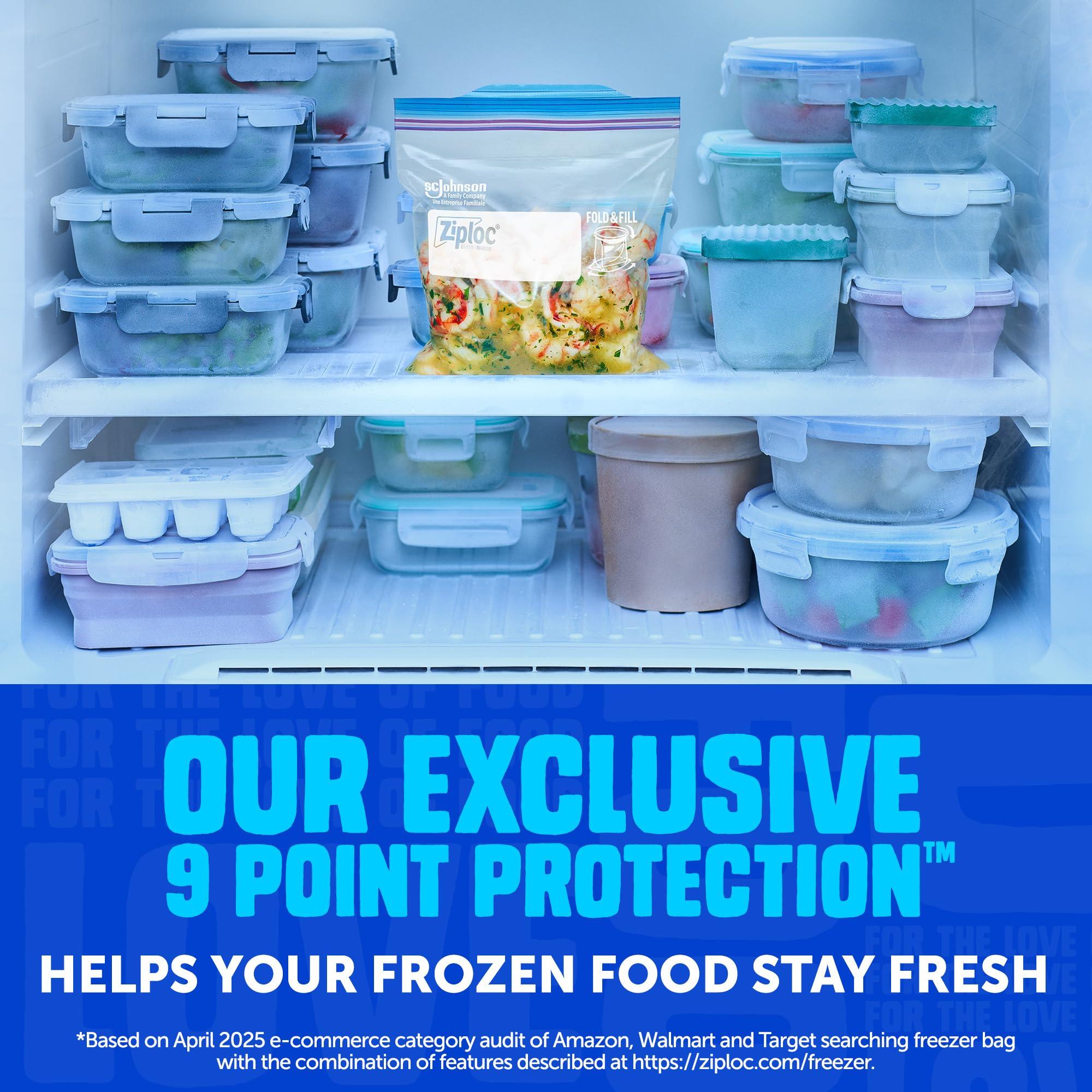 Ziploc Quart Freezer Storage Bags, Stay Open Design, Easy to Fill, 60 count - Image 3