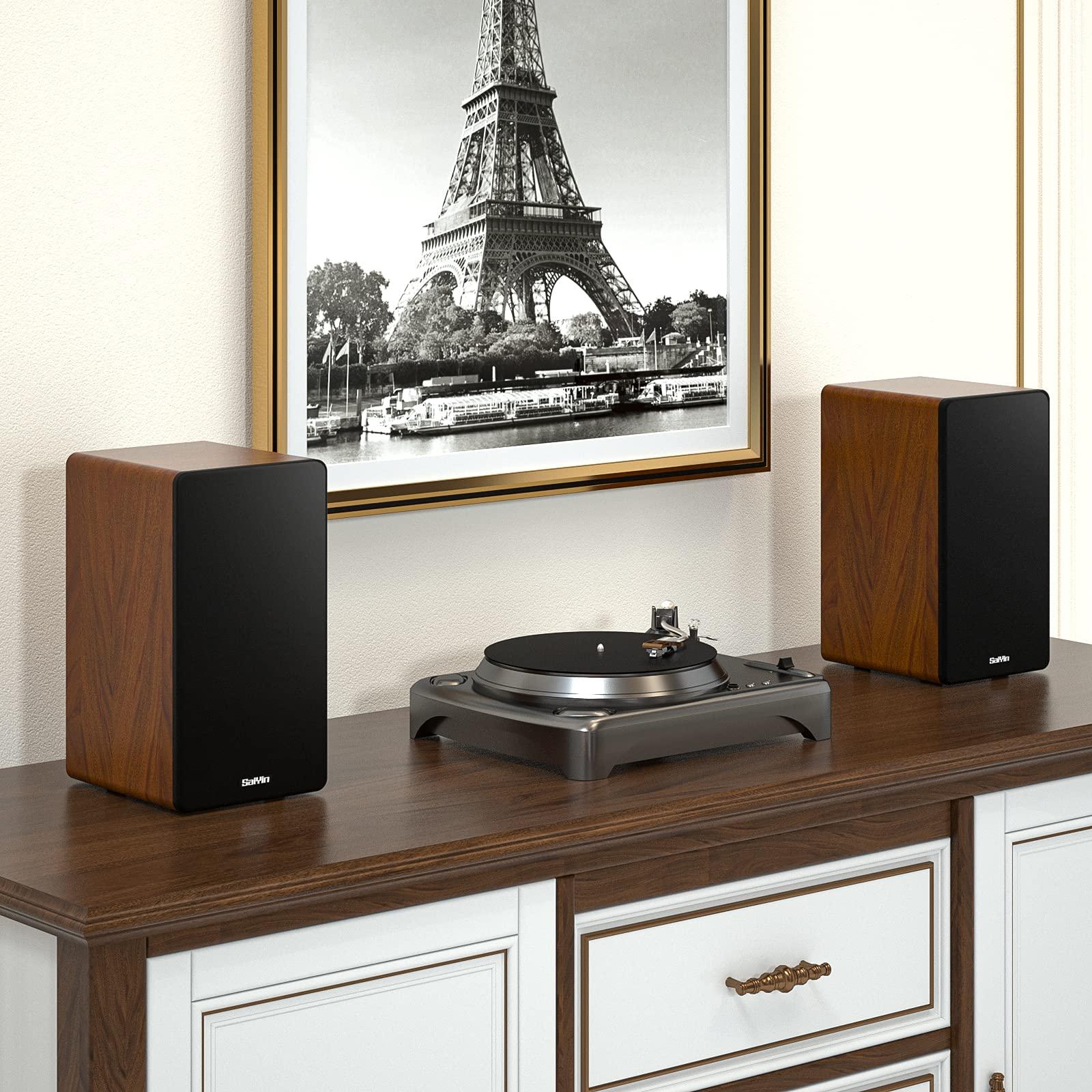 Saiyin Bluetooth Bookshelf Speakers, 40W X 2 Powered TV Speakers with 4 Inch Woofer, Turntable Speakers with Optical/AUX Input/Subwoofer Line Out for PC and TVs - Image 5