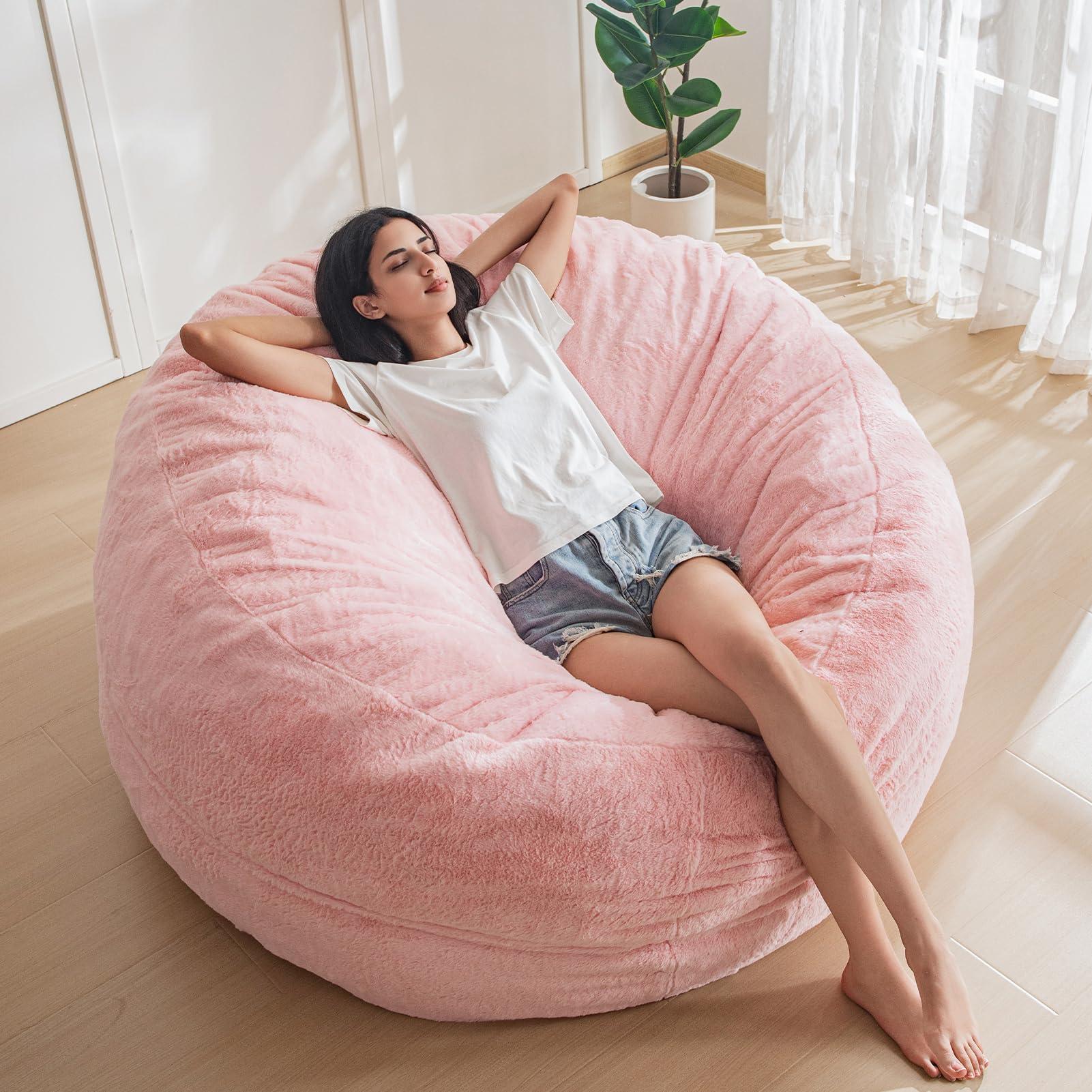MAXYOYO Bean Bag Chair for Adults, Large 4 ft Bean Bag Chair with Foam Filling, Ultra Soft Fur Lazy Sofa for Living Room Bedroom, Machine Washable Cover - Image 4