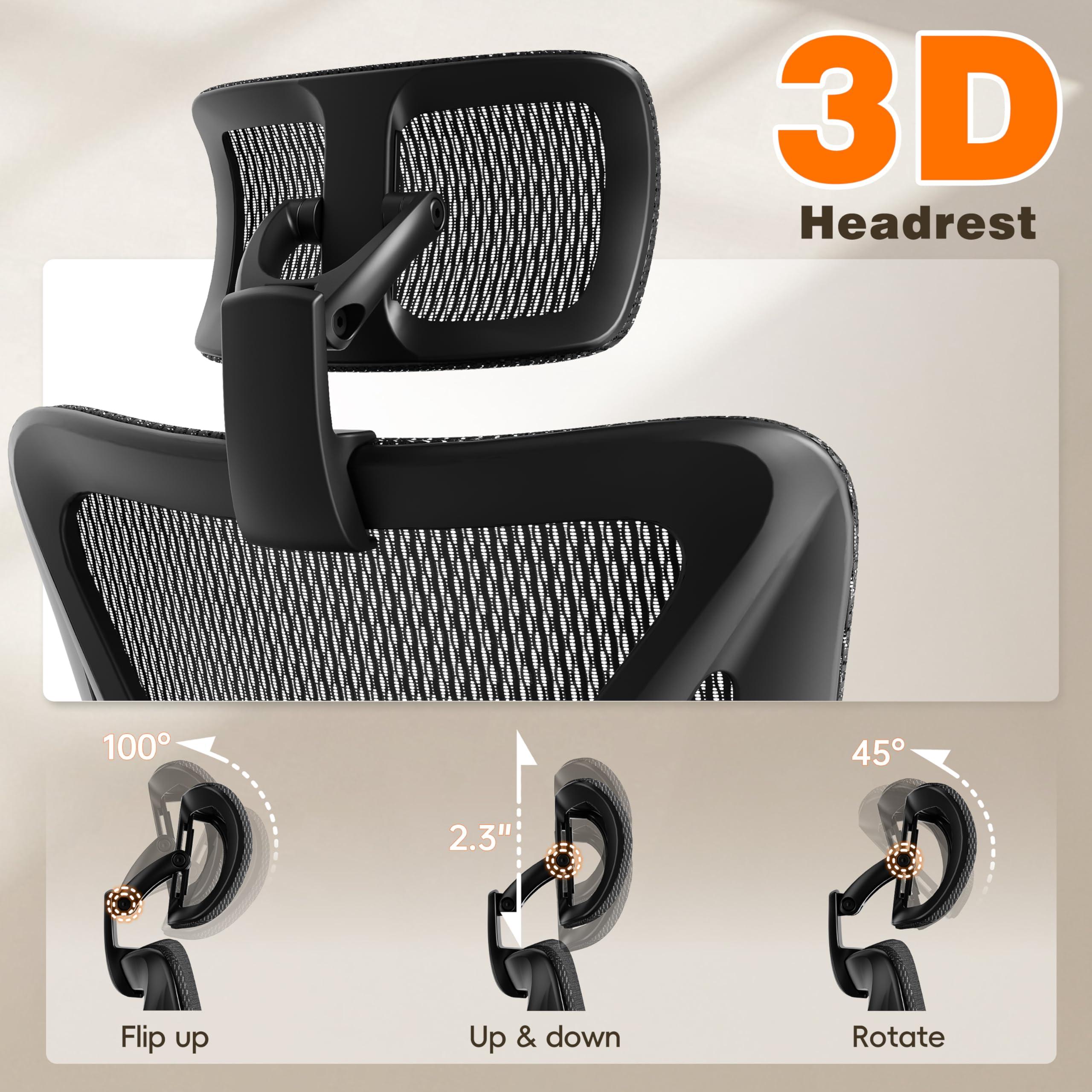 GABRYLLY Ergonomic Office Chair with Adjustable Lumbar Support, 3D Armrests & Headrest, 135° Reclining Chair with Footrest & Large Steel Base,300LBS Swivel Desk Chair(GYMN01) - Image 7