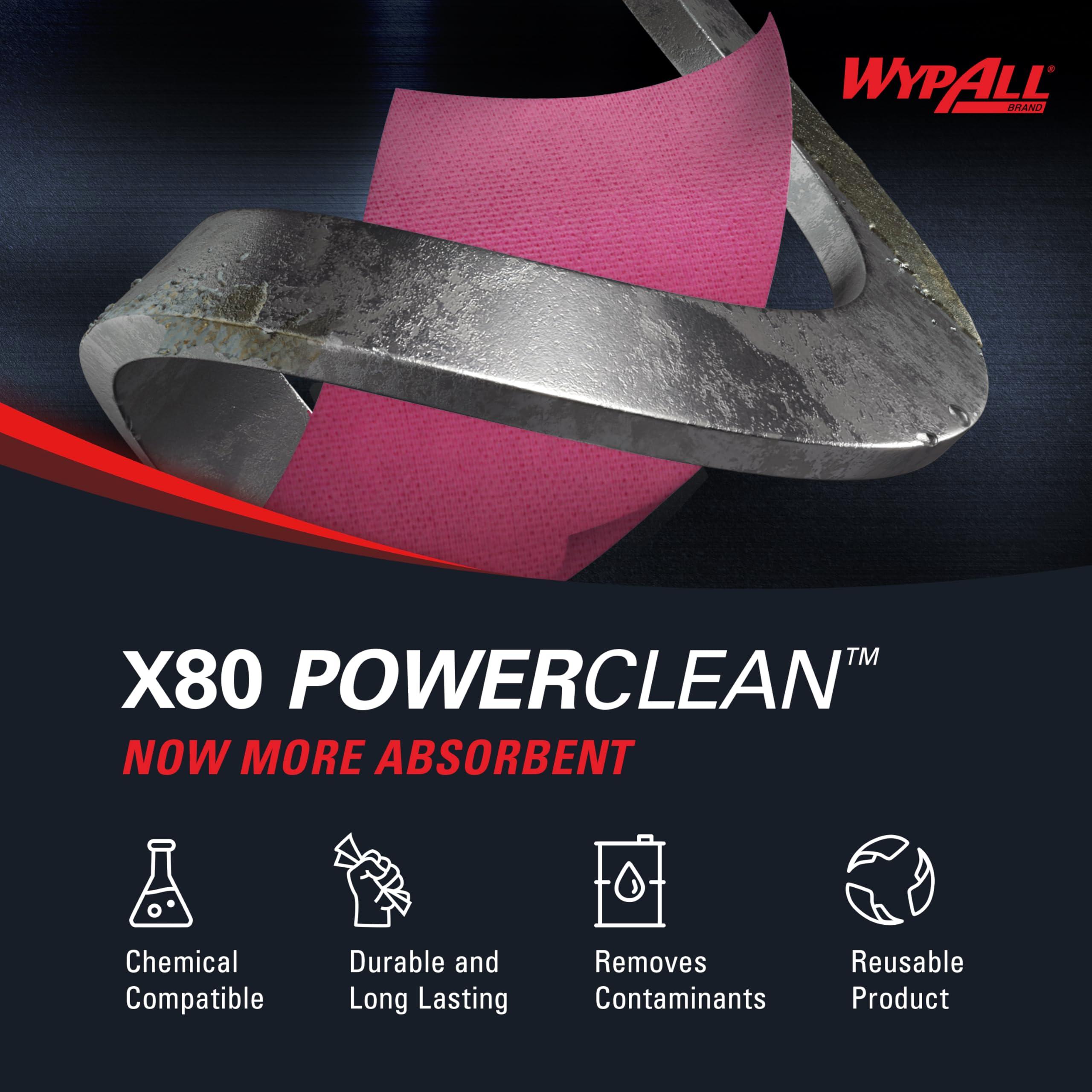 WypAll PowerClean X80 Cloths Heavy Duty Wipes (41055), Jumbo, Extended Use Towels, Red (1 Roll of 455 Sheets, 455 Sheet Total) - Image 8