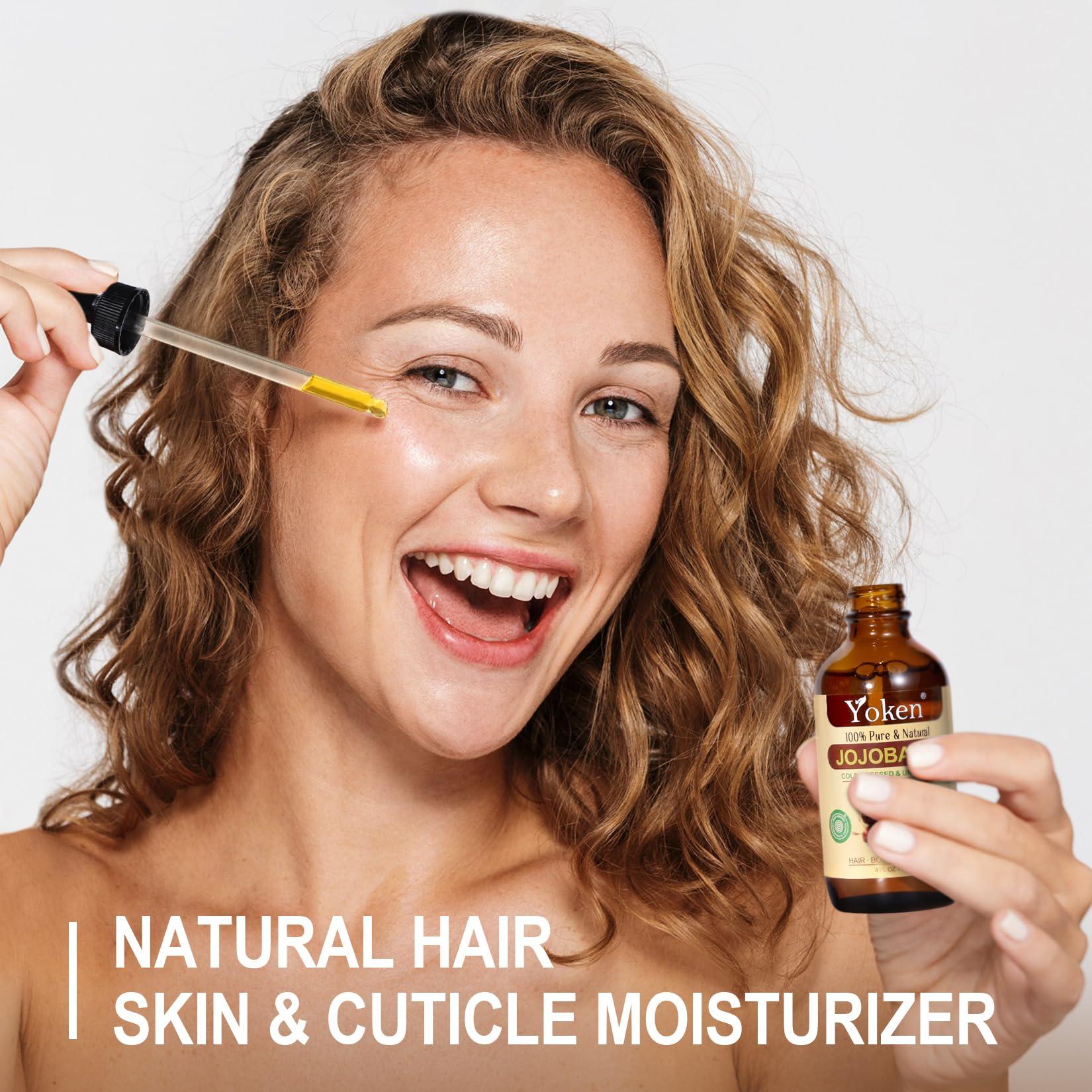 Yoken Jojoba Oil 4 fl oz EWG Verified Organic 100% Pure Jojoba Oil Cold Pressed for Skin, Hair, Nails, Cuticles - Unrefined & Hexane Free, Natural Moisturizer Carrier oils Facial Serum for Gua Sha - Image 4