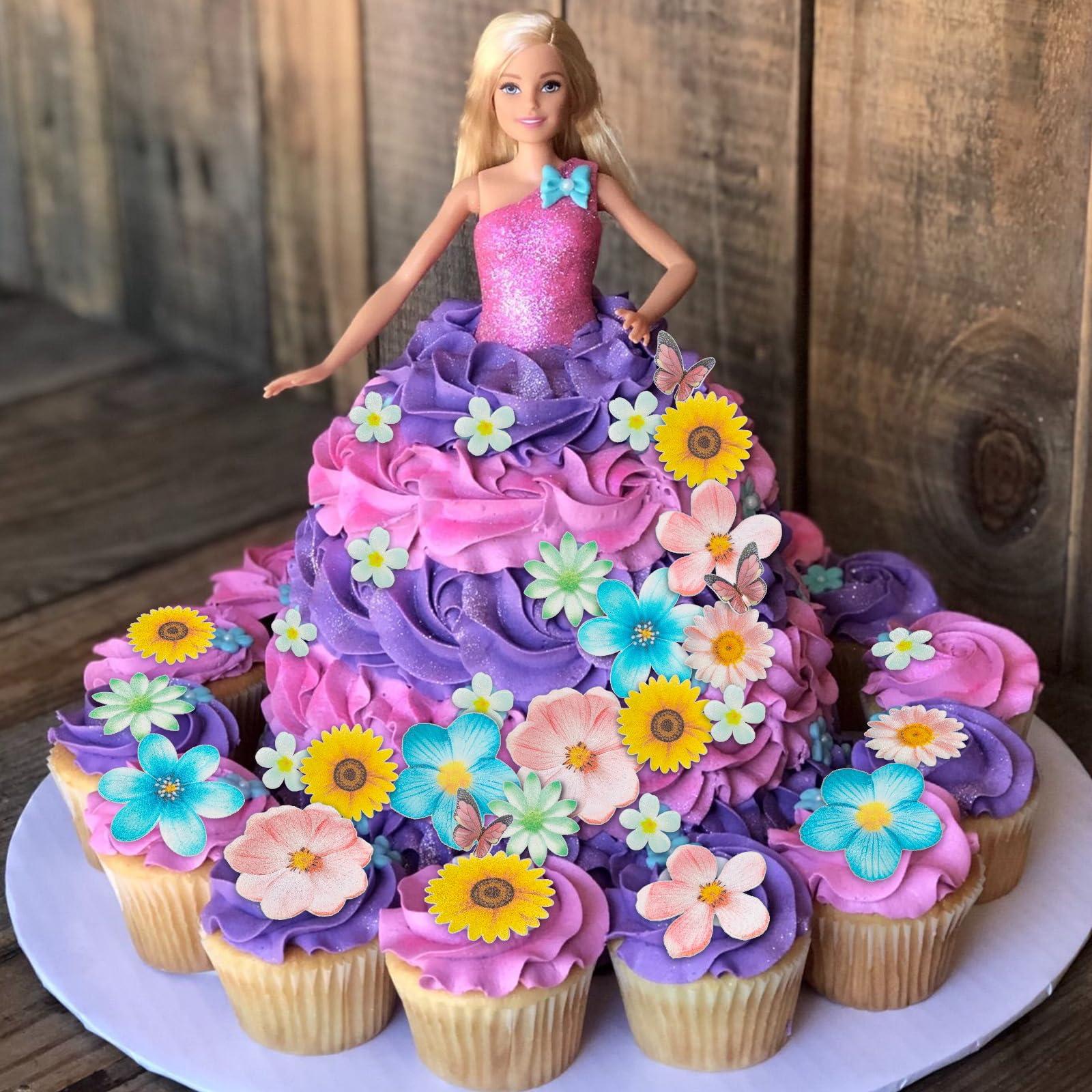 Morofme 55pcs Edible Flower Butterflies Cake Topper Wafer Paper Flower Cupcake Toppers Hawaiian Flower Cake Decorations Mixed Size for Tropical Luau Themed Birthday Baby Shower Party Supplies - Image 2