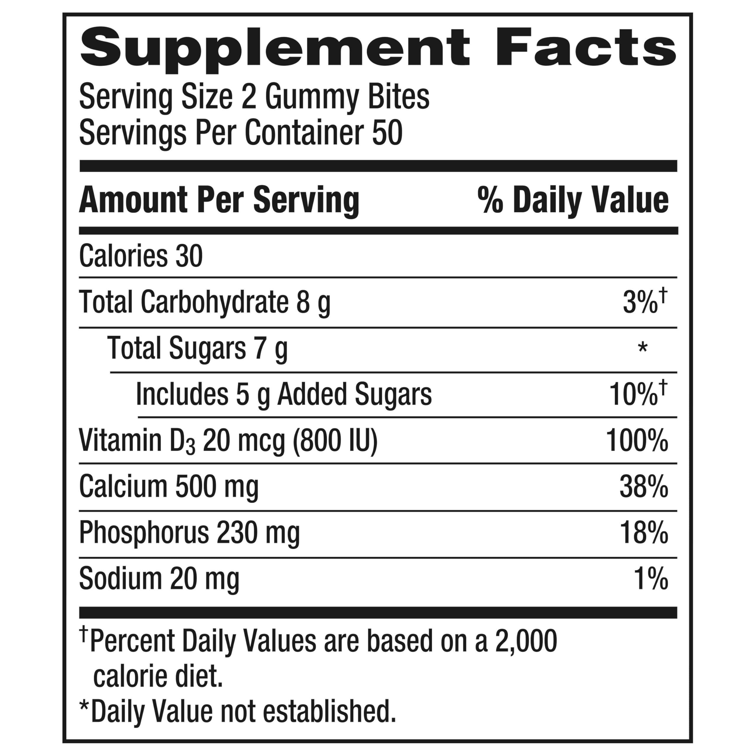 Caltrate Gummy Bites 500 mg Calcium and Vitamin D Supplement, Black Cherry, Strawberry, Orange - 100 Count - Image 14