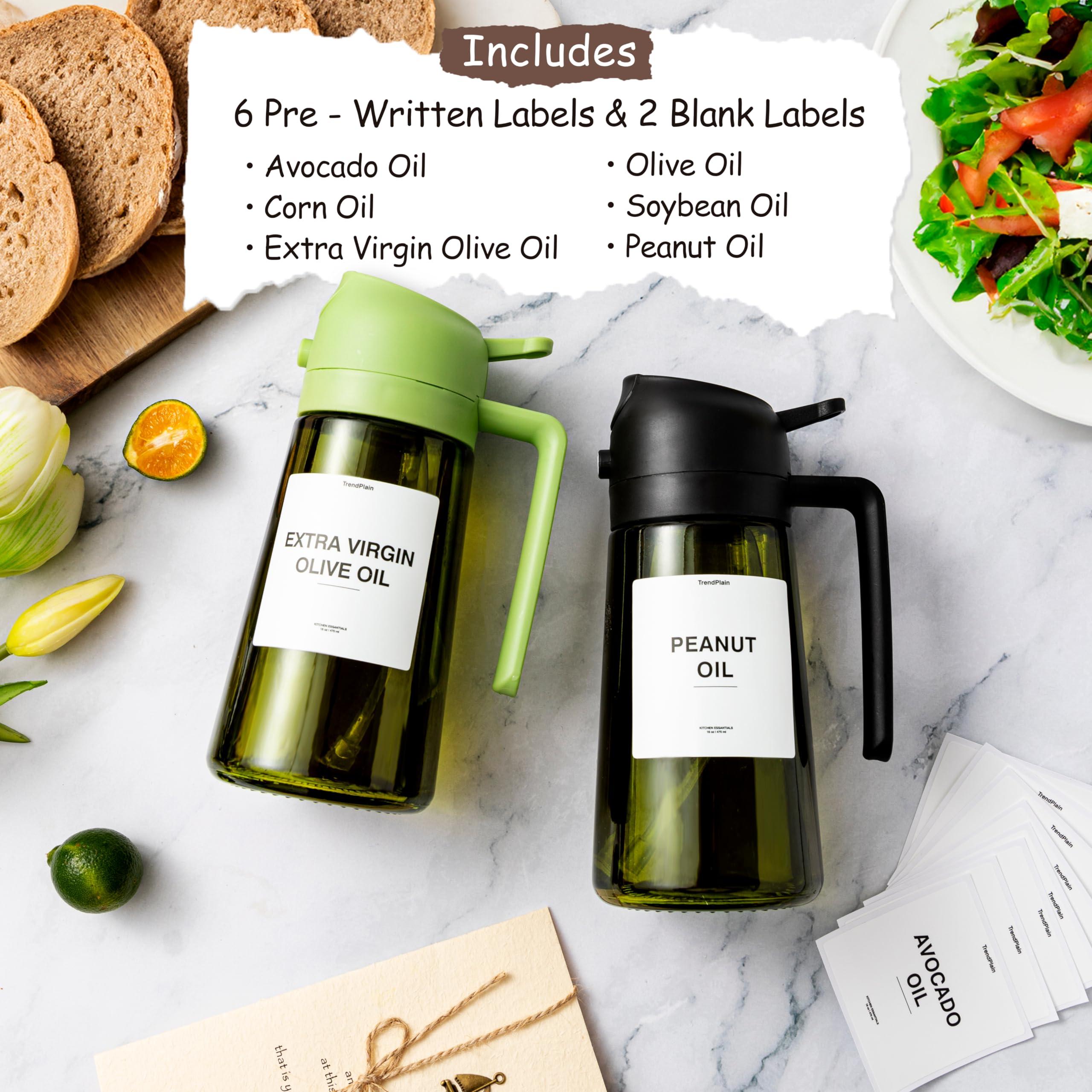 TrendPlain - Original 16oz/470ml Olive Oil Dispenser Bottle for Kitchen Gadgets and Air Fryer Accessories - Olive Oil Sprayer for Cooking w/Stickers - Black&Green - Image 3
