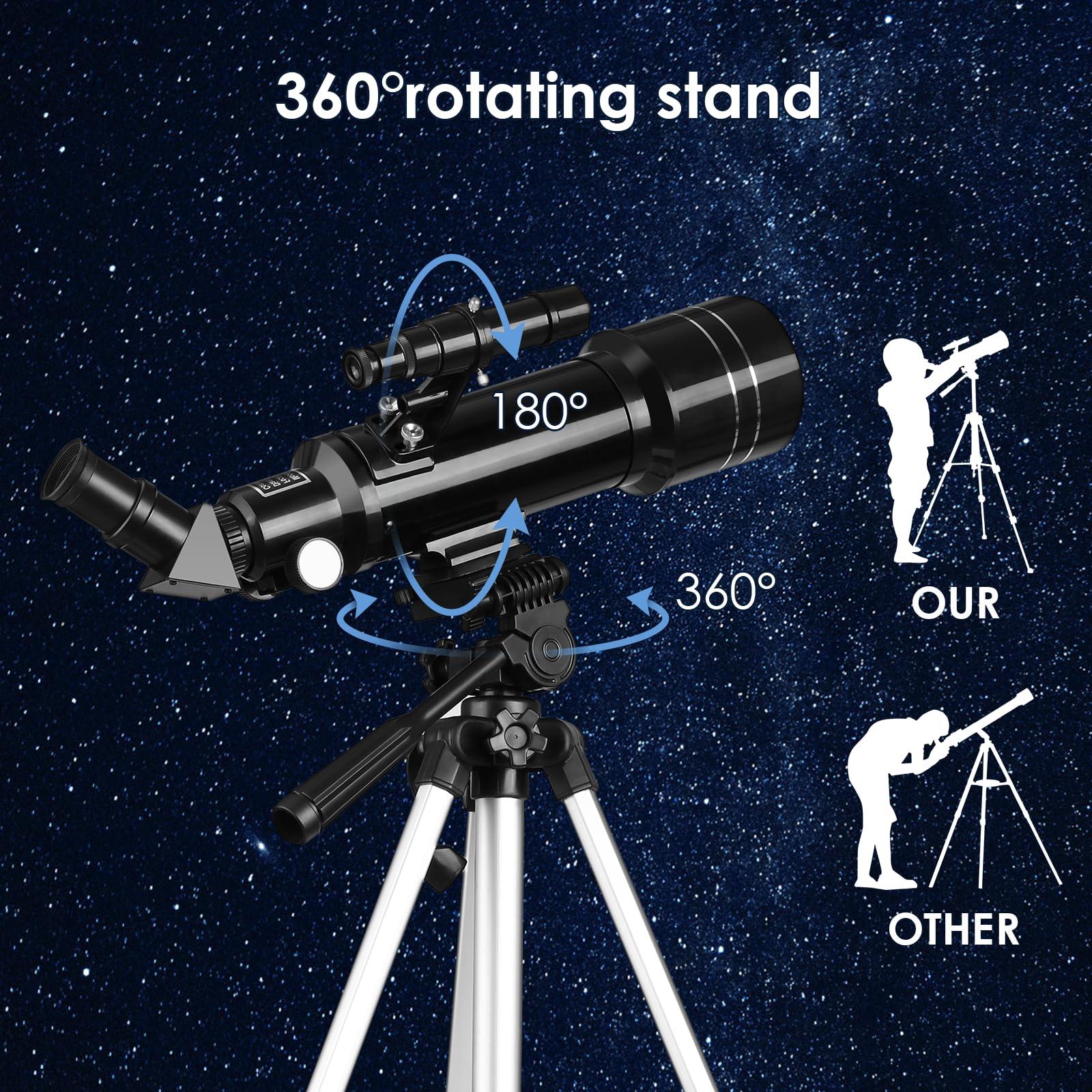 Astronomical Telescope, Pro 400/70 FMC Refractor Telescopes with Adjustable Tripod & & Finder Compass Portable Travel Telescope Perfect Portable Scope for Adult Children Teens - Image 6