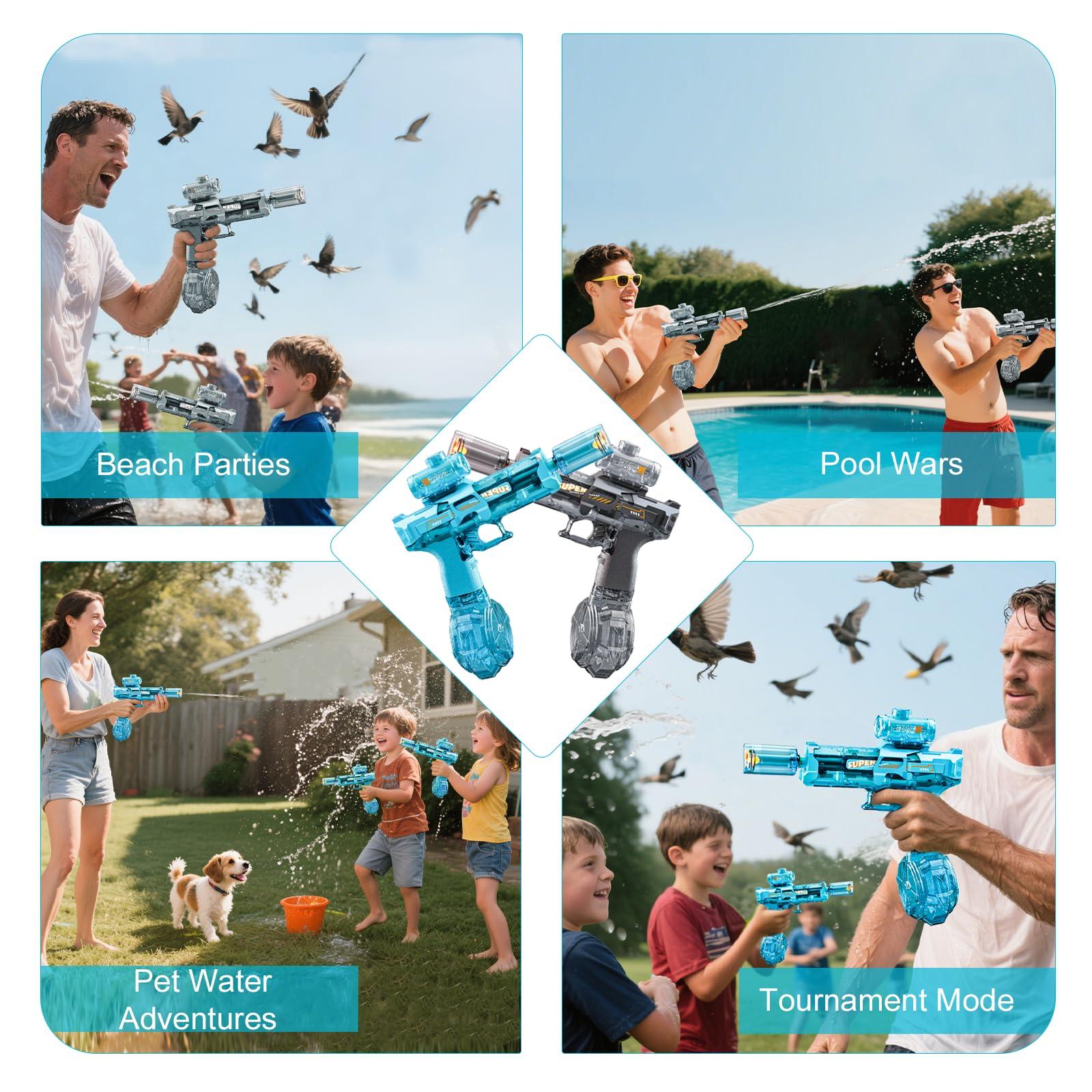 Electric Water Gun for Adults Kids, 2 Pack Automatic Squirt Watergun Pistol with Led Lights, Summer Outdoor Pool Beach Party Toys, Black and Blue - Image 7