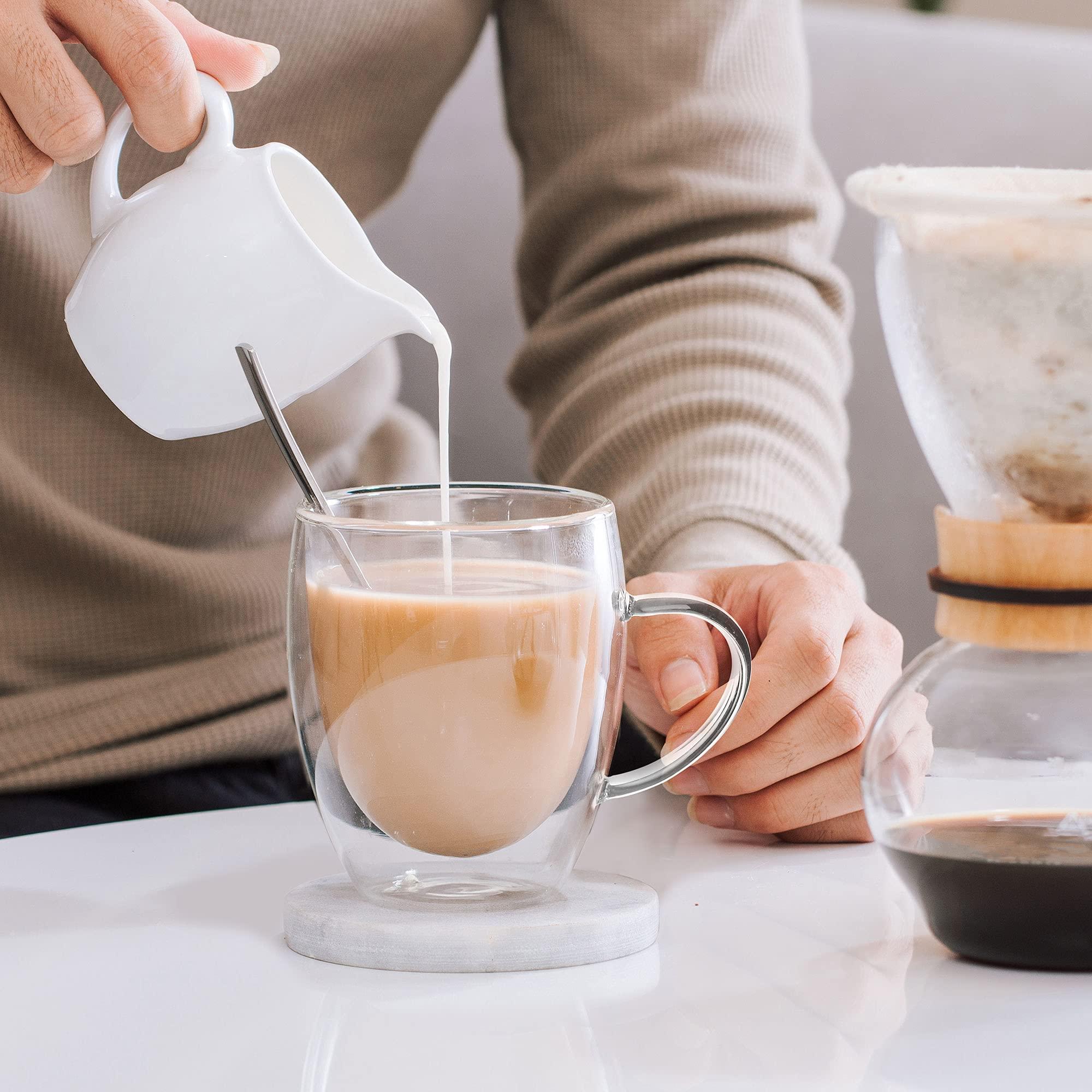LIBWYS 6 Pack Double Walled Coffee Cups Glasses Mugs, 12oz Espresso Cappuccino Latte Tea Cups with Handle, Heat Resistant Borosilicate Clear Glasses 350ml - Image 4