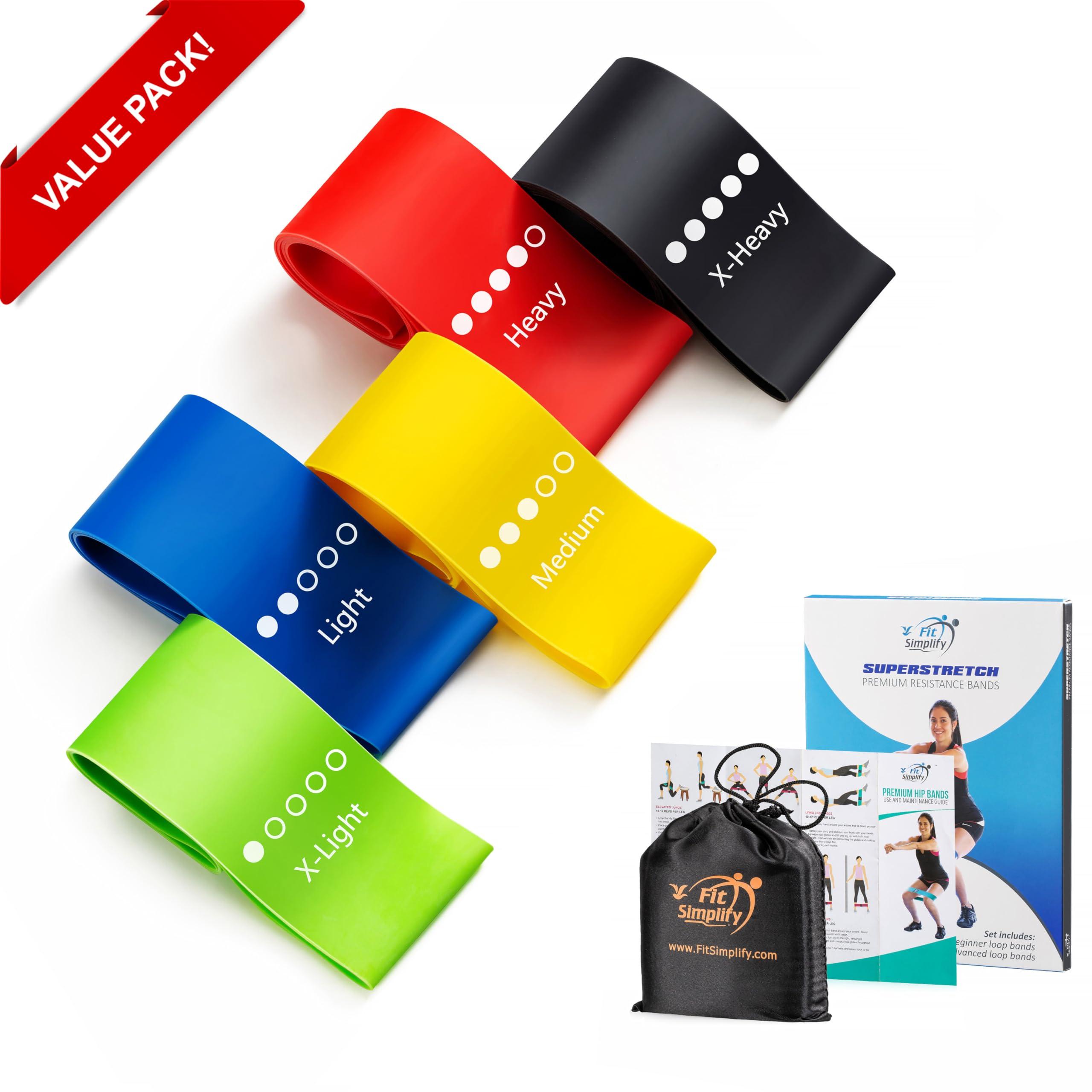 Fit Simplify Resistance Loop Exercise Bands with Instruction Guide and Carry Bag, Set of 5 - Image 3