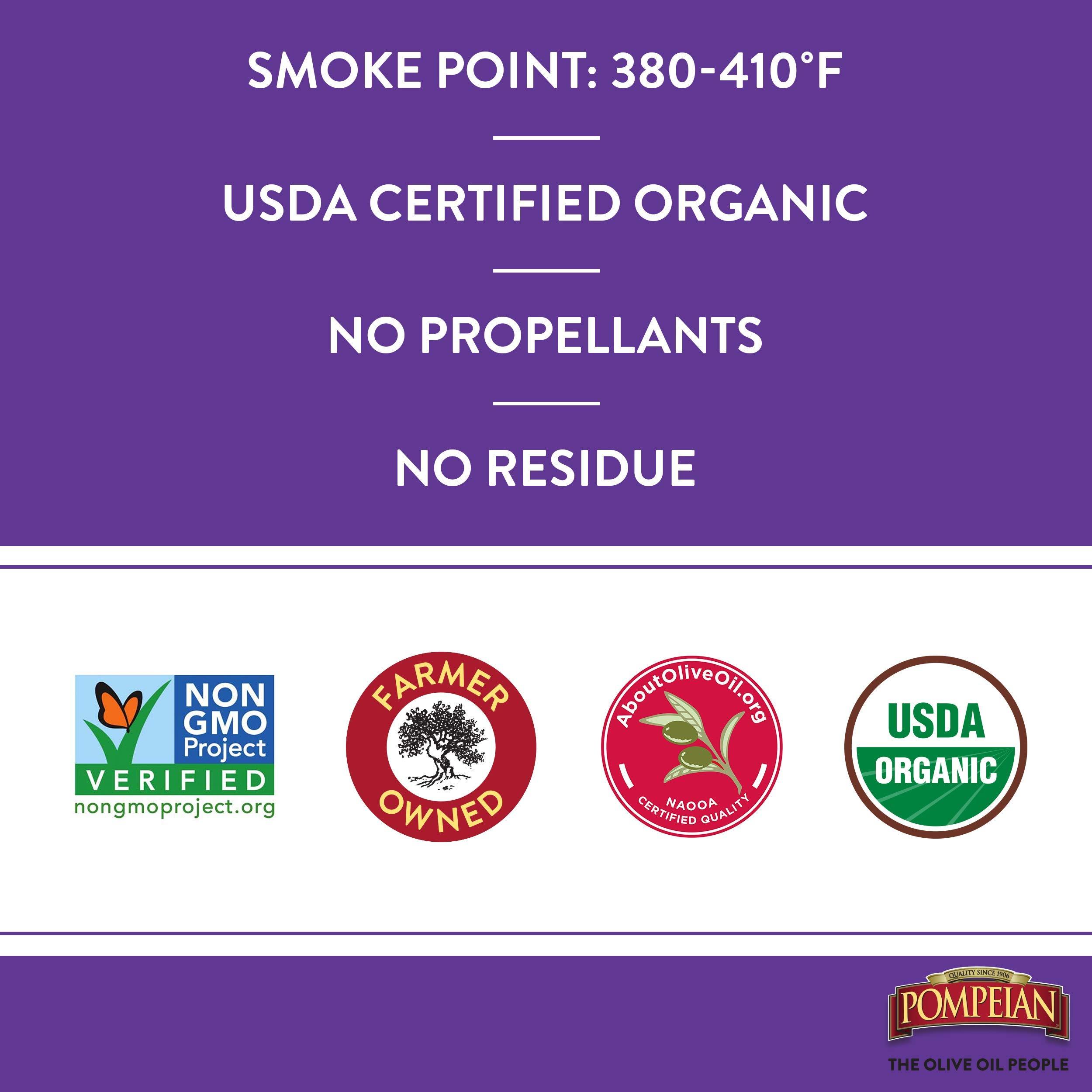 Pompeian USDA Certified Organic Extra Virgin Olive Oil Non-Stick Cooking Spray, Full-Bodied Flavor, Perfect for Salads and Pasta Drizzling, Naturally Gluten-Free, Non-Allergenic, Non-GMO, No Propellants, 5 FL. OZ., Single Bottle - Image 4
