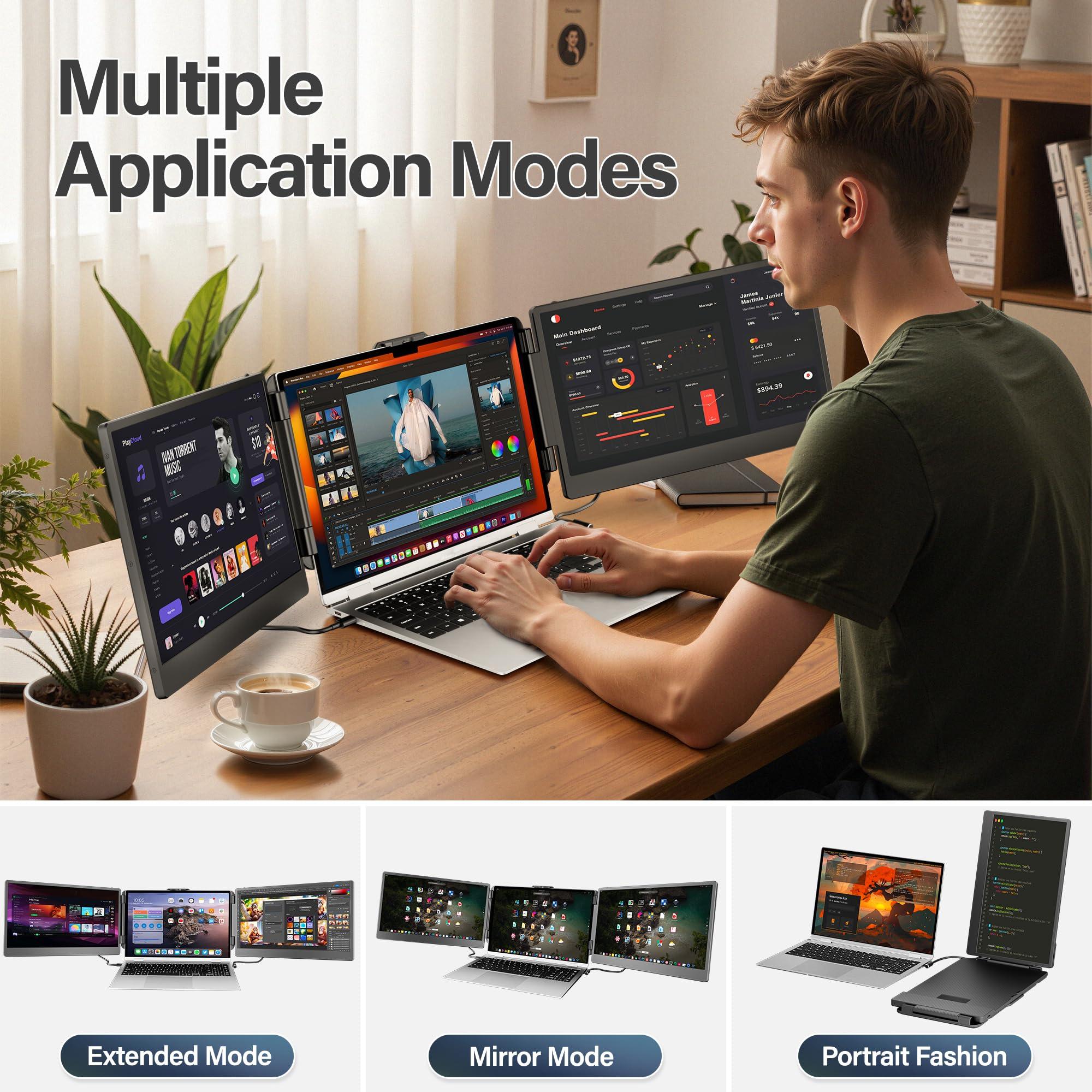 CIDETTY Laptop Screen Extender, 14'' FHD 1080P IPS Ultra-Thin Dual/Triple Monitor Display, HDMI/USB-C Plug-Play Portable Monitor for Laptop, Built-in Speakers(Mac, Win, Android) - Image 3