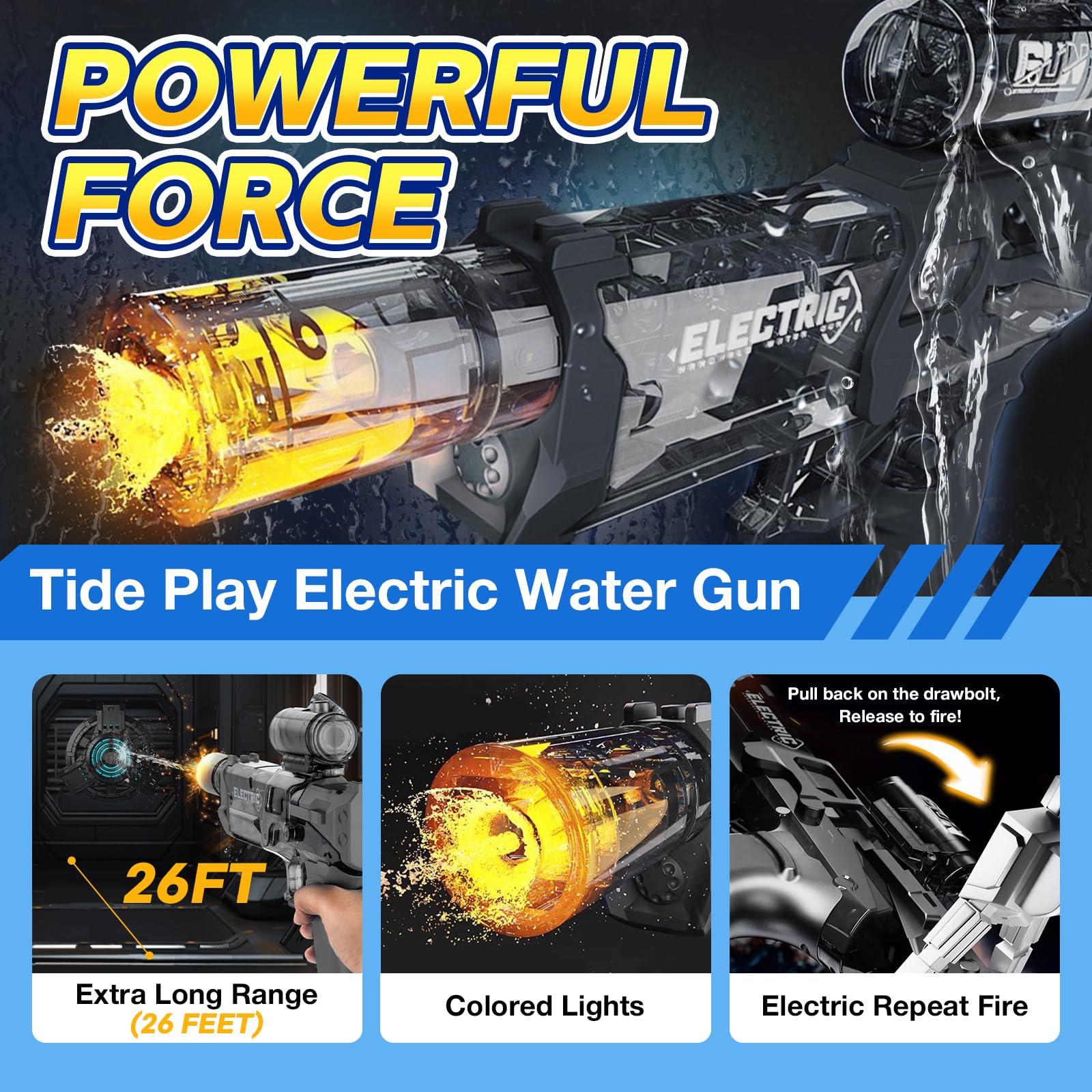 Woyuosn Ultimate Battle Blaster Electric Water Guns with Realistic Gun Muzzle Flame High Capacity Squirt Guns Summer Outdoor Beach Swimming Pool Party Toy for Adult Kid(Black) - Image 2