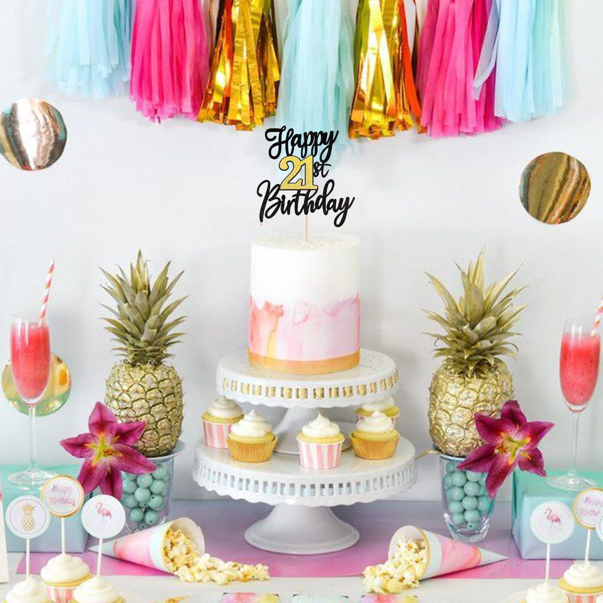 1 PCS Happy 21st Birthday Cake Topper - Black Gold Glitter Cheers to 21 Years - Fabulous Cake Decoration for 21st Birthday Party - Image 2