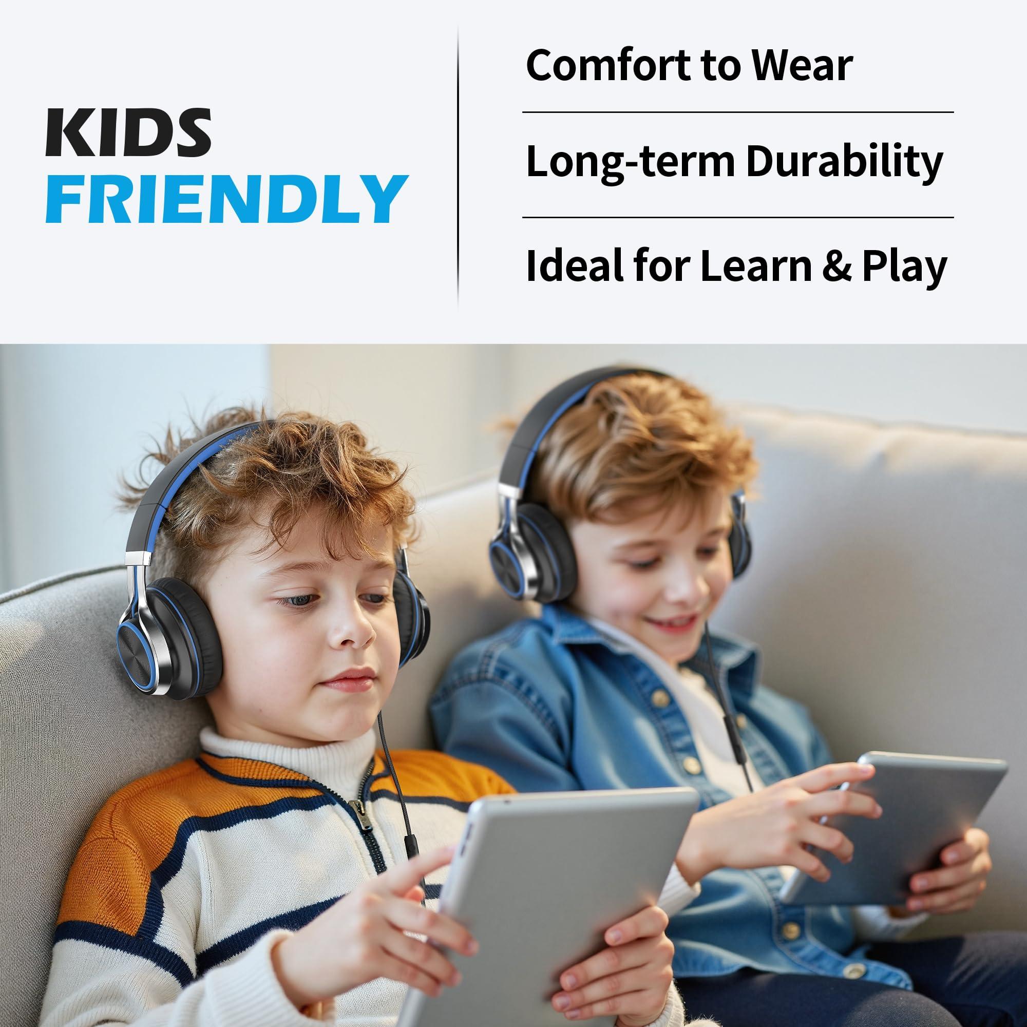 AILIHEN C8 Headphones Wired, On-Ear Kids Headphones with Microphone and Volume Control Foldable Corded Stereo 3.5mm Headset for School Teens Smartphones Chromebook Laptop Tablets Travel (Black Blue) - Image 4