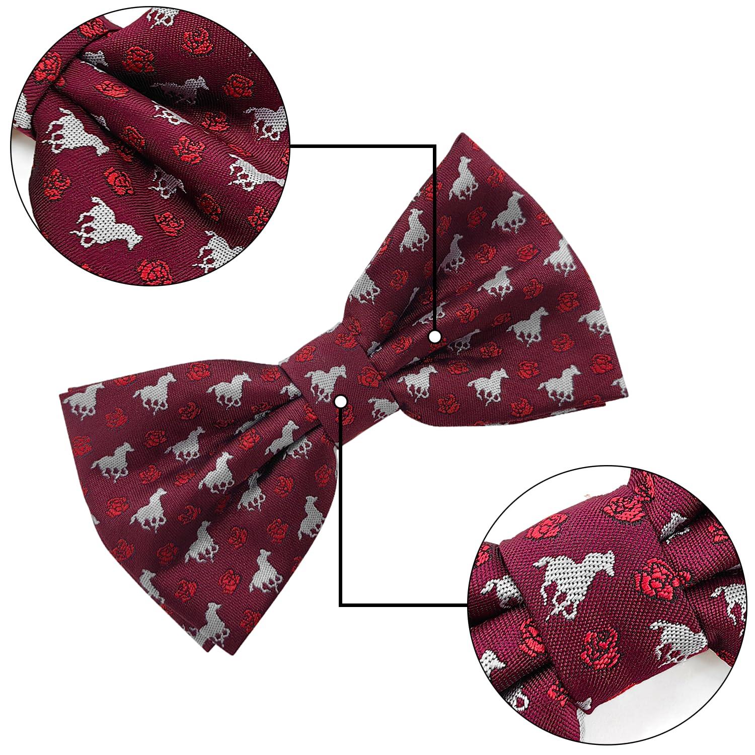 KOOELLE Black Bow Ties For Men Horseshoe Jacquard Bow Tie Horse Racing Festival bowtie Party - Image 3
