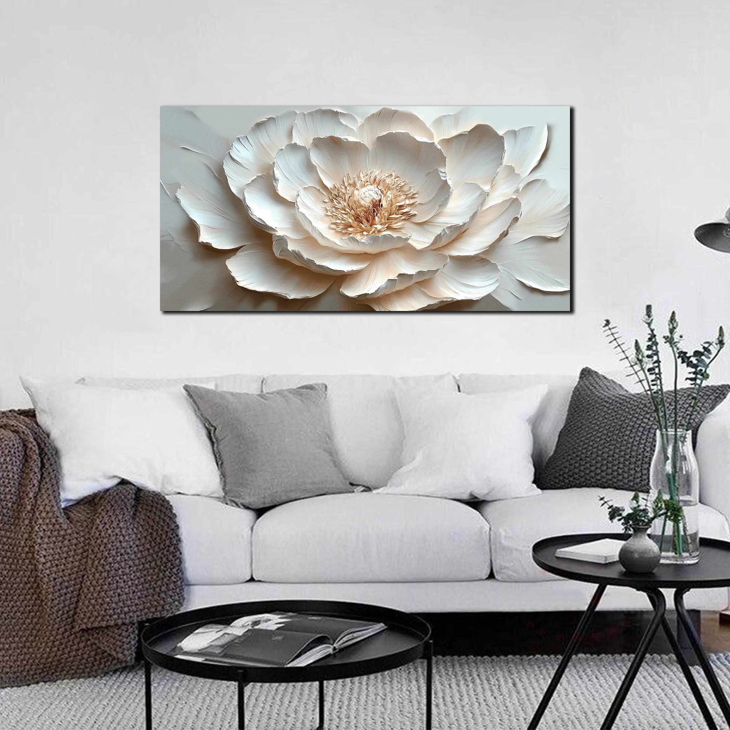 Flower Art Wall Decor for Living Room - White Canvas Wall Art for Office - Modern Wall Decor for Bedroom Women Size 20" x 40" - Image 6