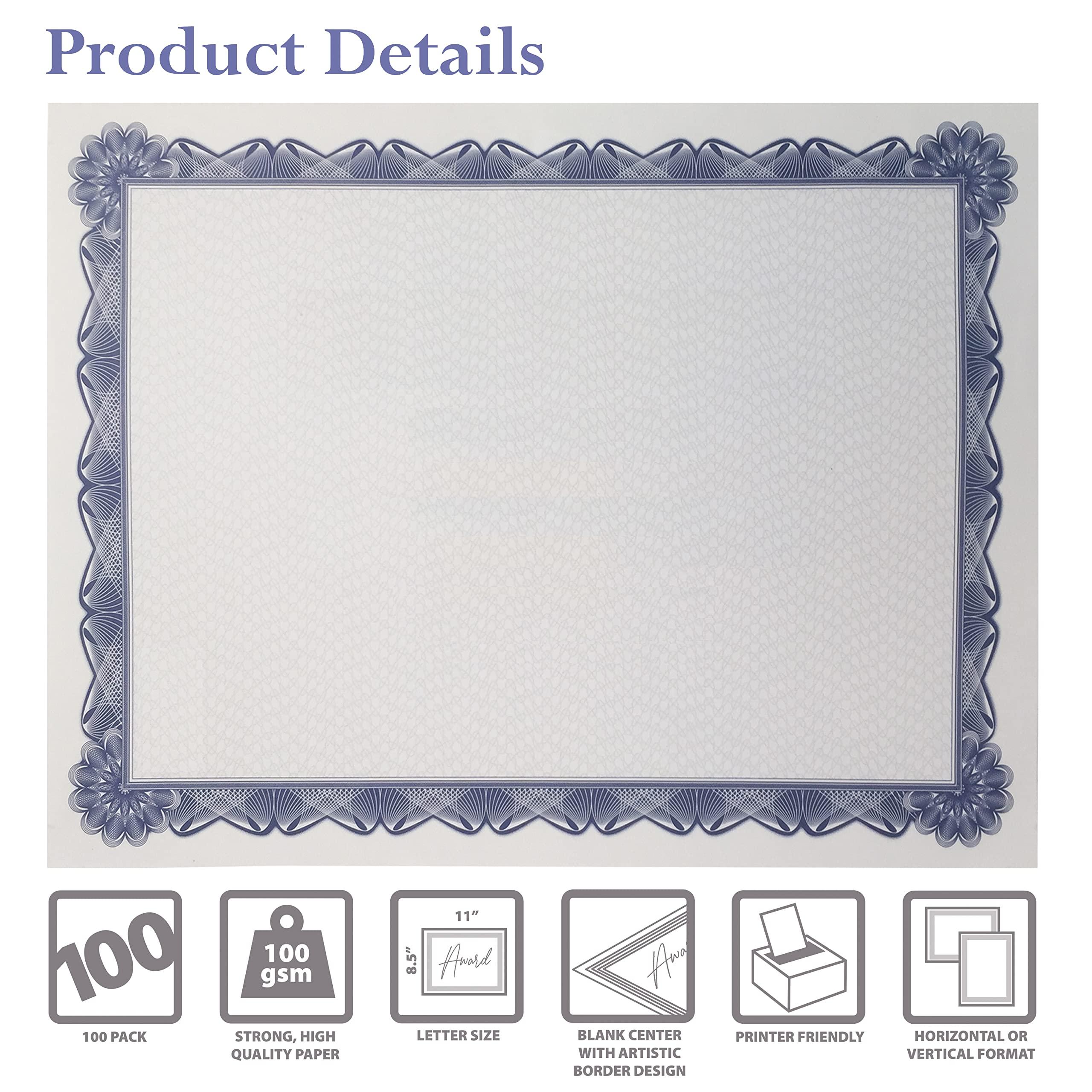 Better Office Products 100 Sheet Diploma Certificate Paper, Blue Border, Letter Size Blank Paper, Specialty Award, Laser and Inkjet Printer Friendly, 8.5 x 11 Inches, 100 Count - Image 4