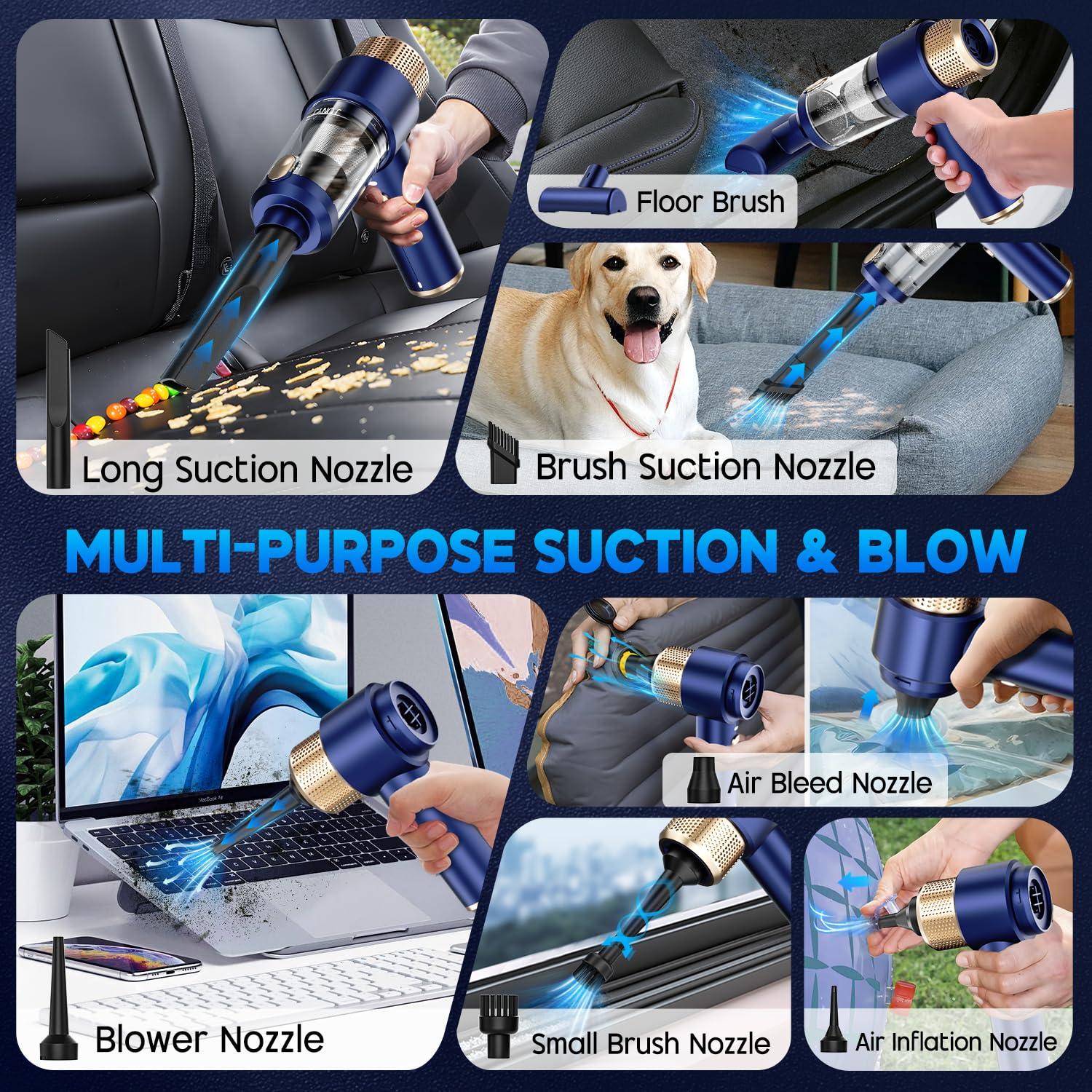 JONYJ Handheld Car Vacuum Cleaner, 16000PA Hand Held Vacuum Portable Cordless, 2 in 1 Air Duster and Vacuum Cleaner with LED Light, Multi-Nozzles, 120W High Power Mini Vacuum for Home, Pet, Office - Image 7