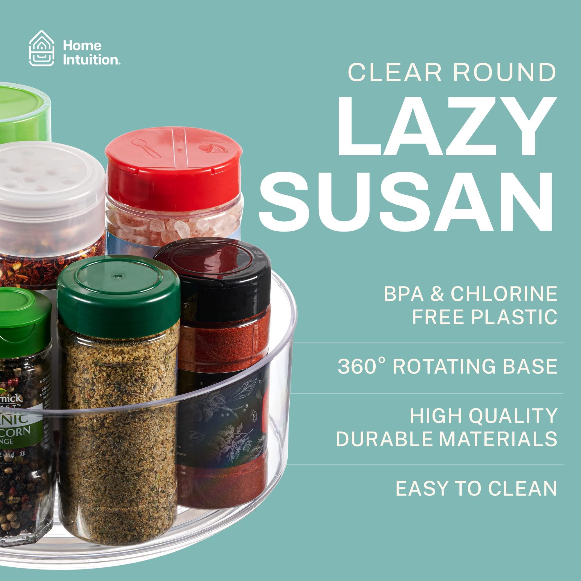 Home Intuition Round Plastic Clear Lazy Susan Turntable Food Storage Container for Kitchen (9" Round, 2 Pack) - Image 3