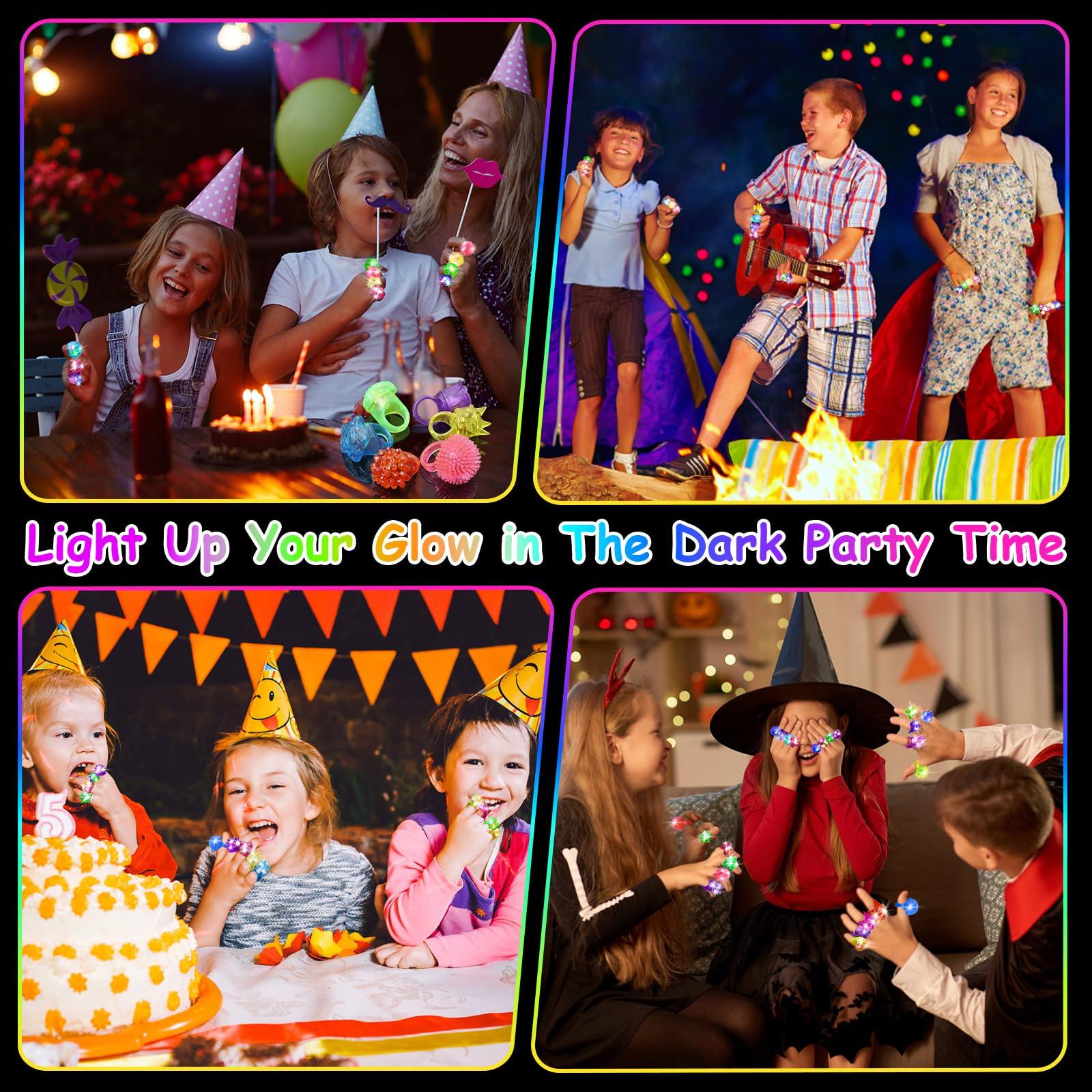 OLUPP 200 Pack LED Light Up Rings, Glow in the Dark Party Supplies, 6 Style Flashing Glow in the Dark Rings for Adults & Kids Birthday Party Favors,Classroom Prizes,Concert,Goodie Bag Fillers, Raves - Image 4