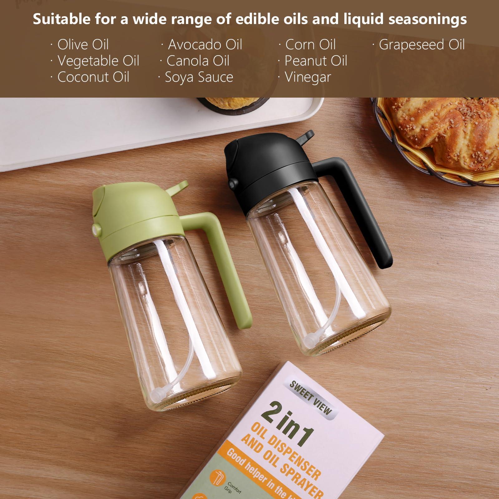 SWEET VIEW 2PCS Olive Oil Sprayer for Cooking, 470ml 2 In 1 Glass Oil Sprayr & Pour for Kitchen, Air Fryer, Cooking, Salad, BBQ (Black,Green) - Image 7