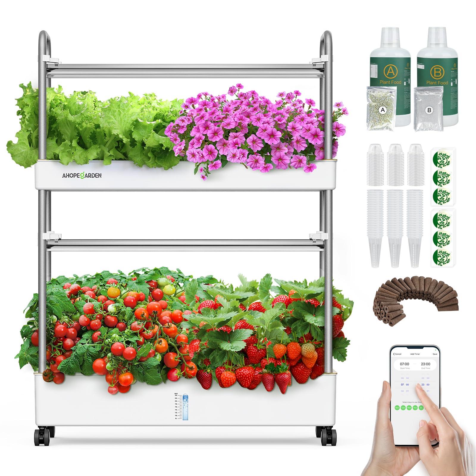 Ahopegarden Indoor Garden Hydroponics Growing System Kit: 60 Pods Vertical Garden with LED Grow Light - Plant Germination Kit Aeroponic Veggie Flower Fruit Growth with Smart Socket & Pump System
