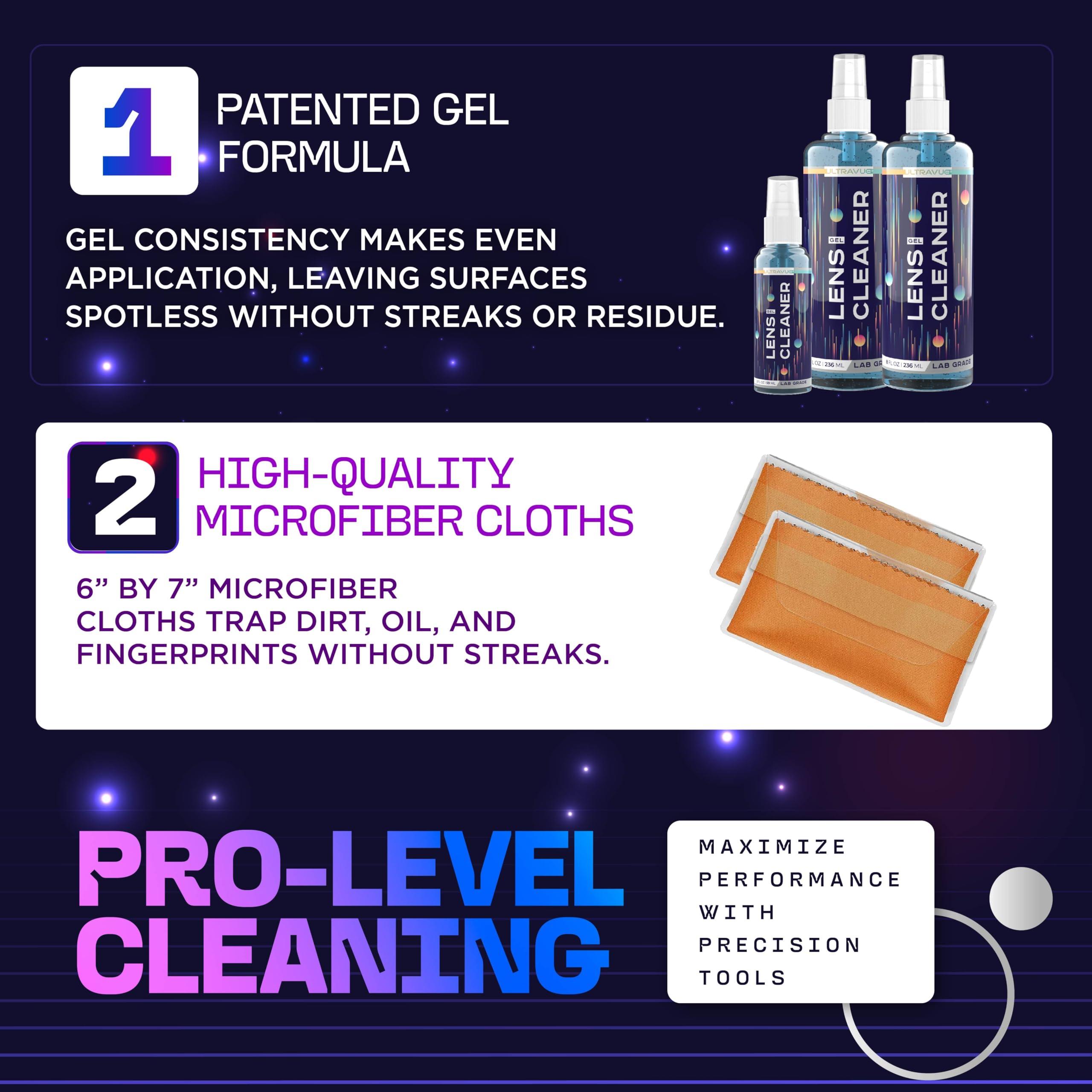 ULTRAVUE Eyeglass Gel Lens Cleaner Spray Kit - 2 x 8oz and 1 x 2oz Gel Eyeglasses Cleaner Spray Bottle + 2 Microfiber Cloth for Cleaning - Safe for All Lenses (AR Coated Included) - Image 4