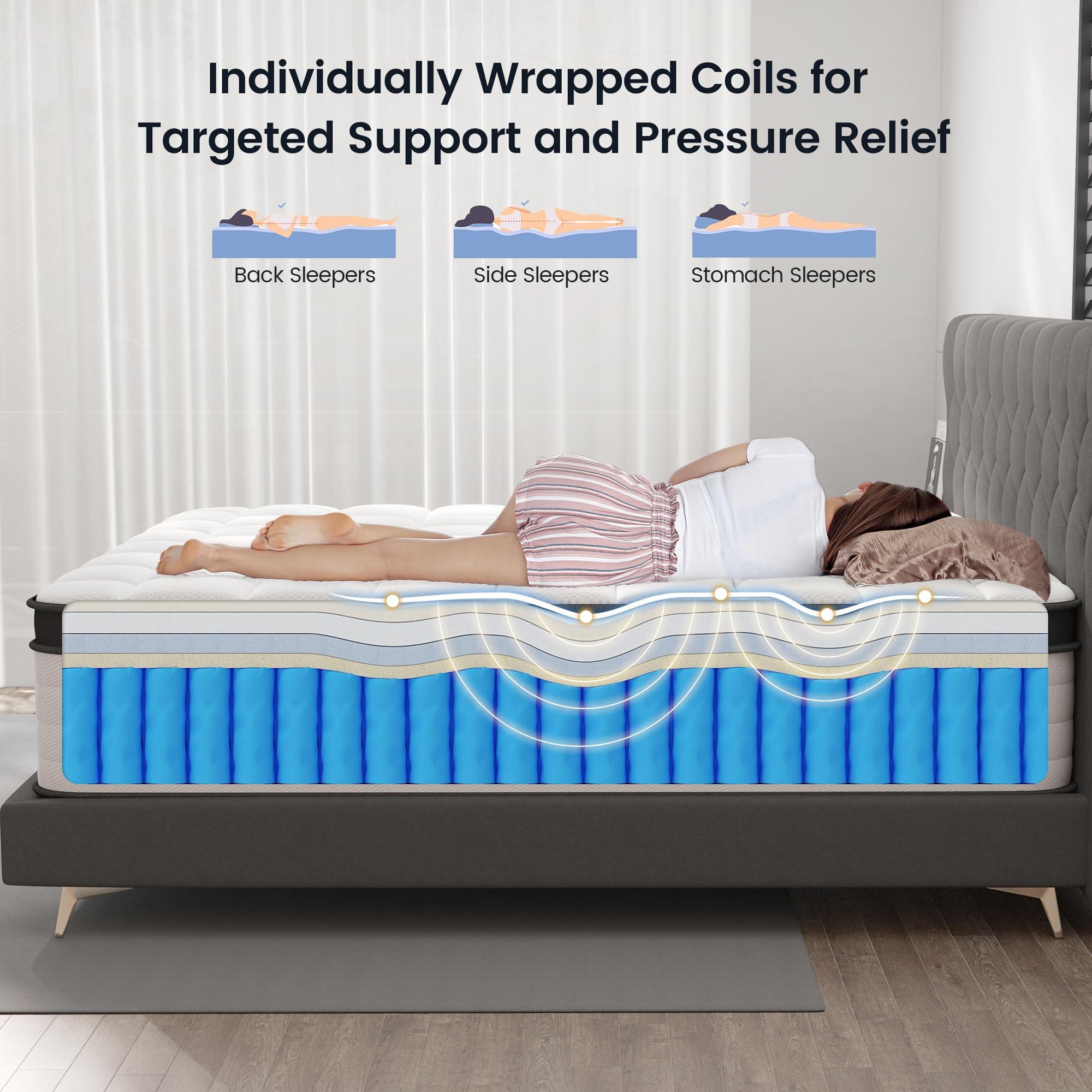 LETMOON King Mattress, 12 Inch Hybrid King Size Mattress, Medium Firm Memory Foam and Pocket Springs, 3 Coils Strong Edge Support, Pressure Relief, Bed in Box - Image 3