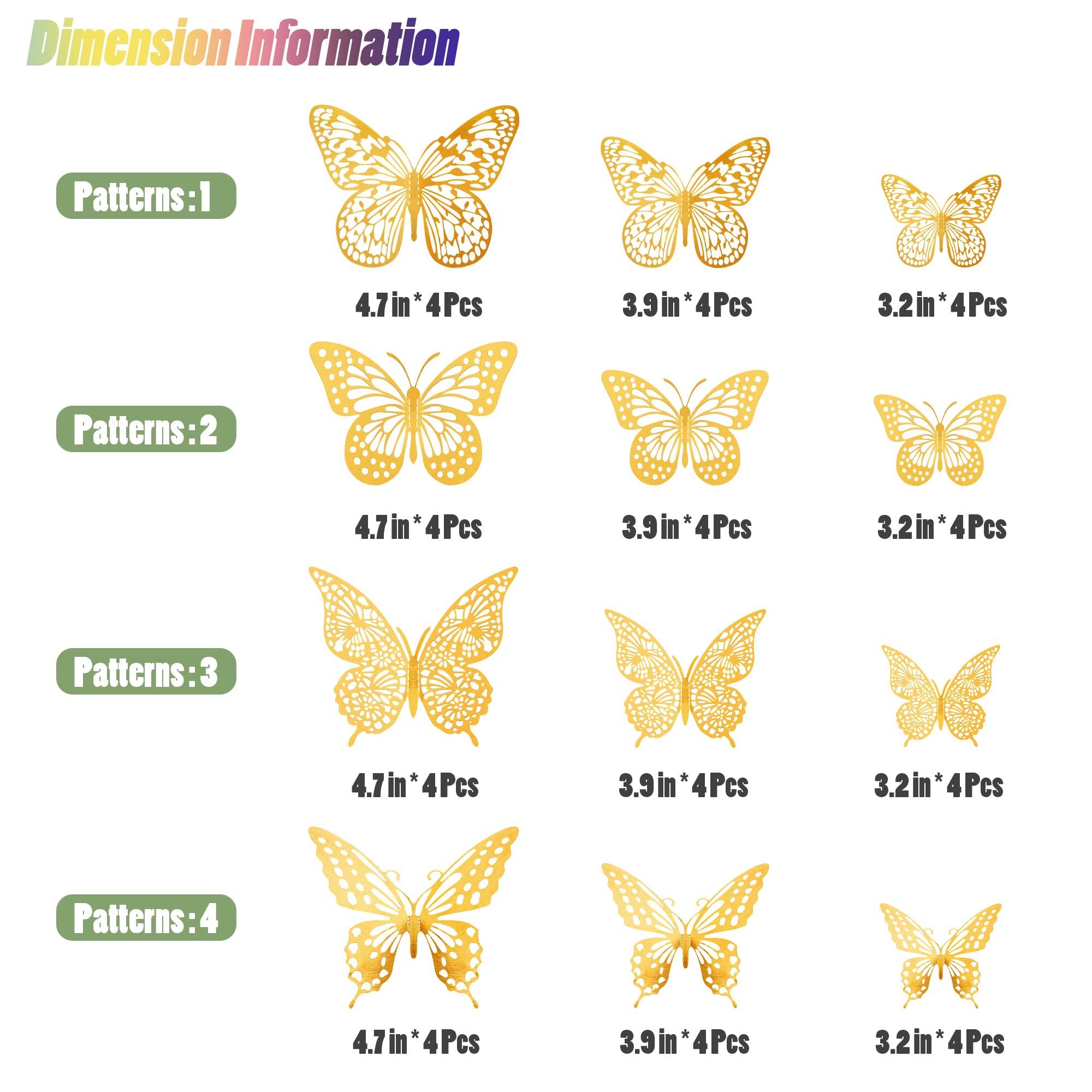 SAOROPEB 3D Butterfly Wall Decor - 48 Pcs, 4 Styles, 3 Sizes, Gold Butterfly Decorations for Birthday & Party Celebrations, Removable Stickers - Image 5
