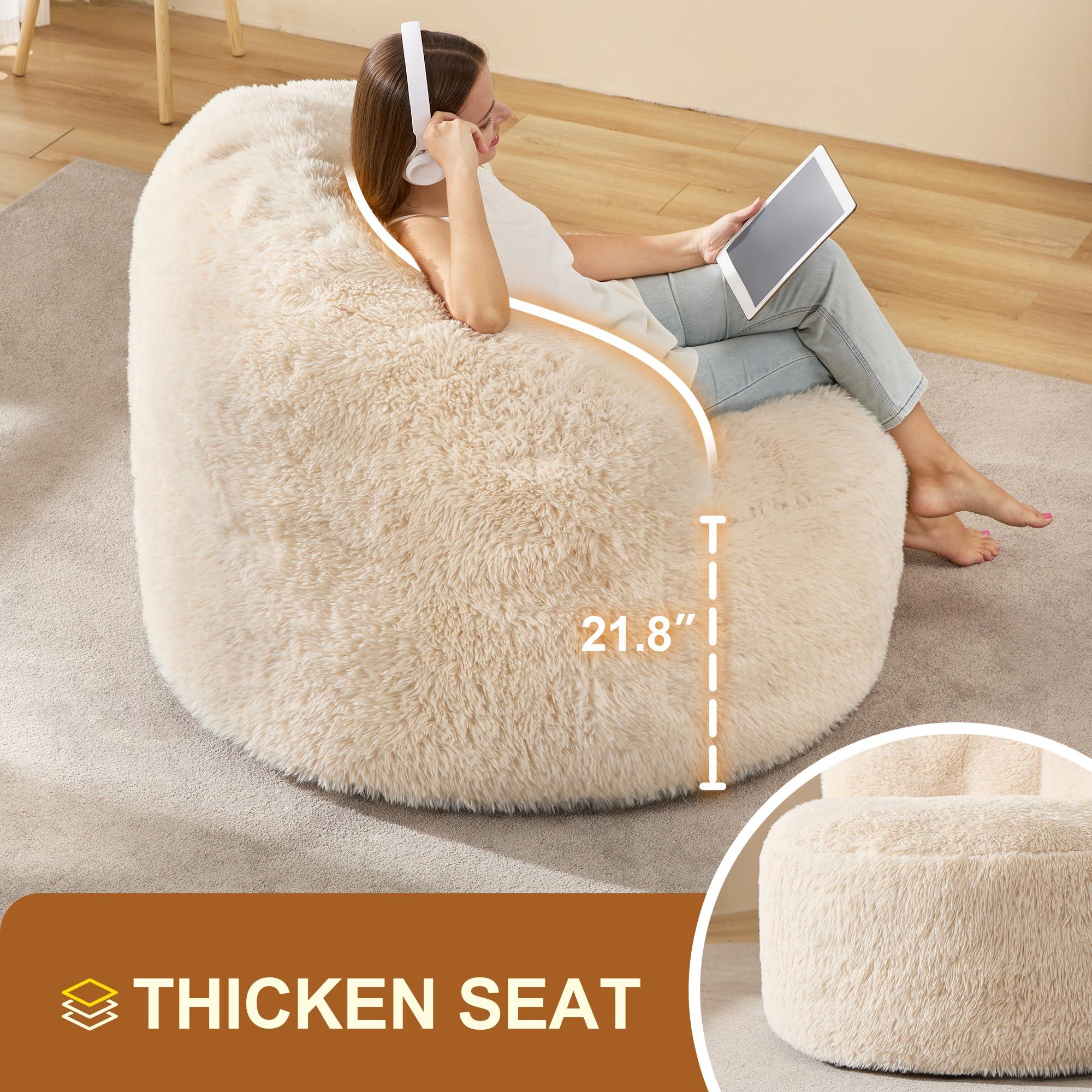 Hobestluk Bean Bag Chair Giant Bean Bag Chairs for Adults Big Adult Bean Bag Chair with Foam Filler Large Beanbags with Stuffed Back Lazy Sofa, White-Oversize - Image 8