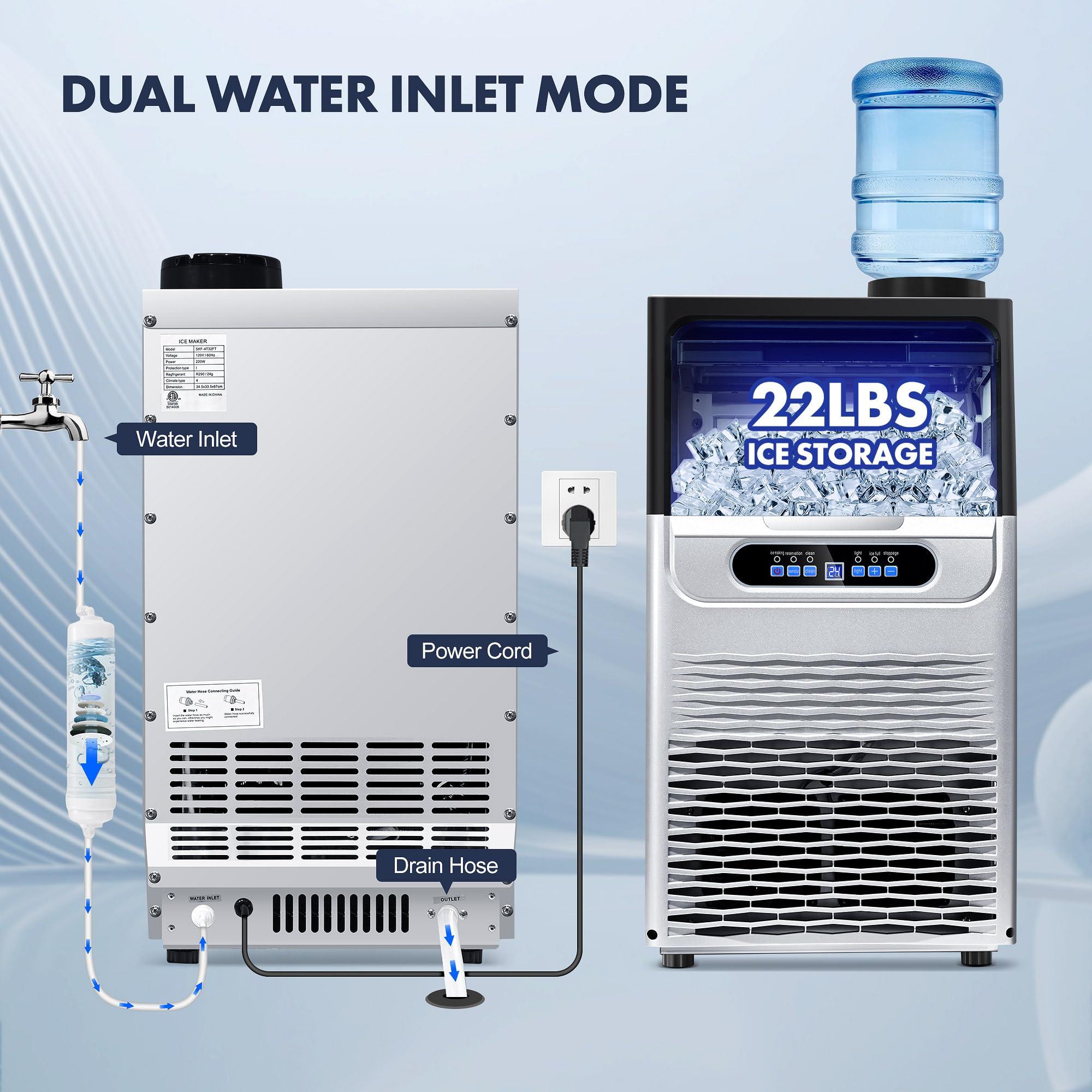 100LBS/24H Commercial Ice Maker Machine, Dual Water Inlet Under Counter or Freestanding Ice Machine, 36 Cubes/Cycle with 22LBS Storage for Home, Bar, Restaurant, Coffee Shop - Image 7