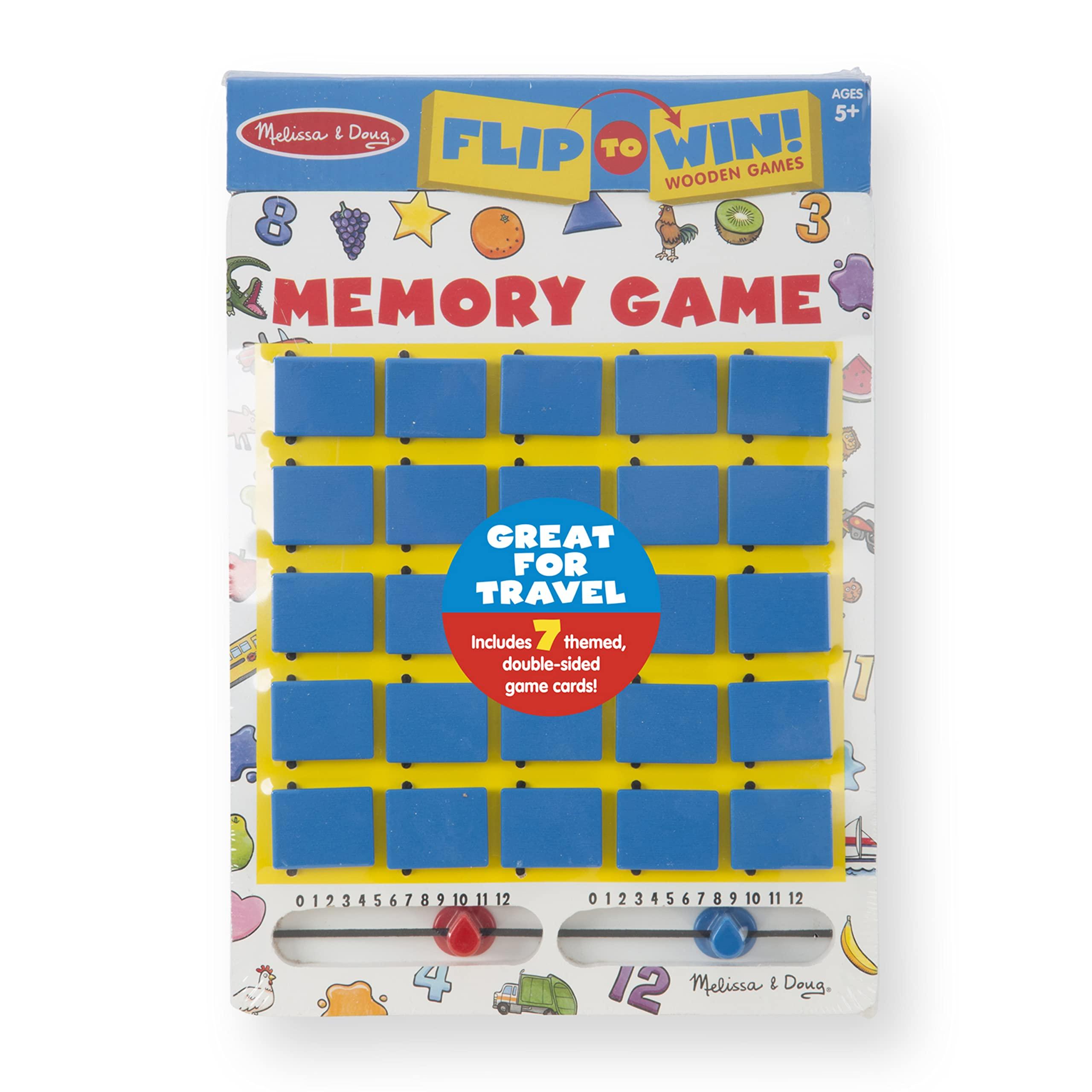 Melissa & Doug Flip to Win Travel Memory Game - Wooden Game Board, 7 Double-Sided Cards Road Trip Essentials For Kids, Hangman For Kids, Memory Toy For Toddlers And 5+ - Image 6
